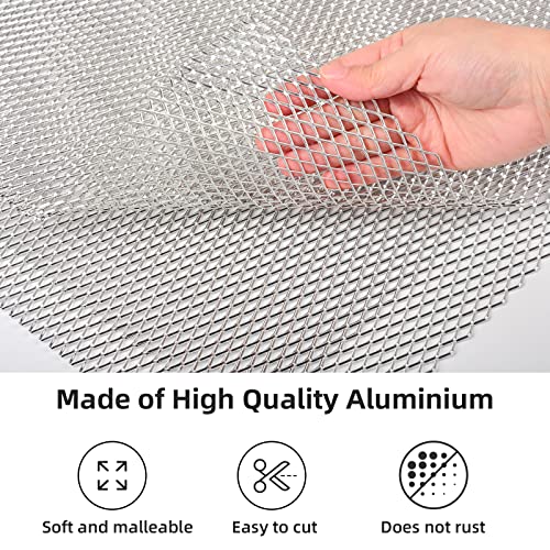 Image of AggAuto Universal 13 inchx13 inch Car Grill Mesh - 3Pcs Aluminum Alloy Automotive Grille Insert Bumper Rhombic Hole 6x12mm, One of the Most Multifunctional Shape Grids Silver