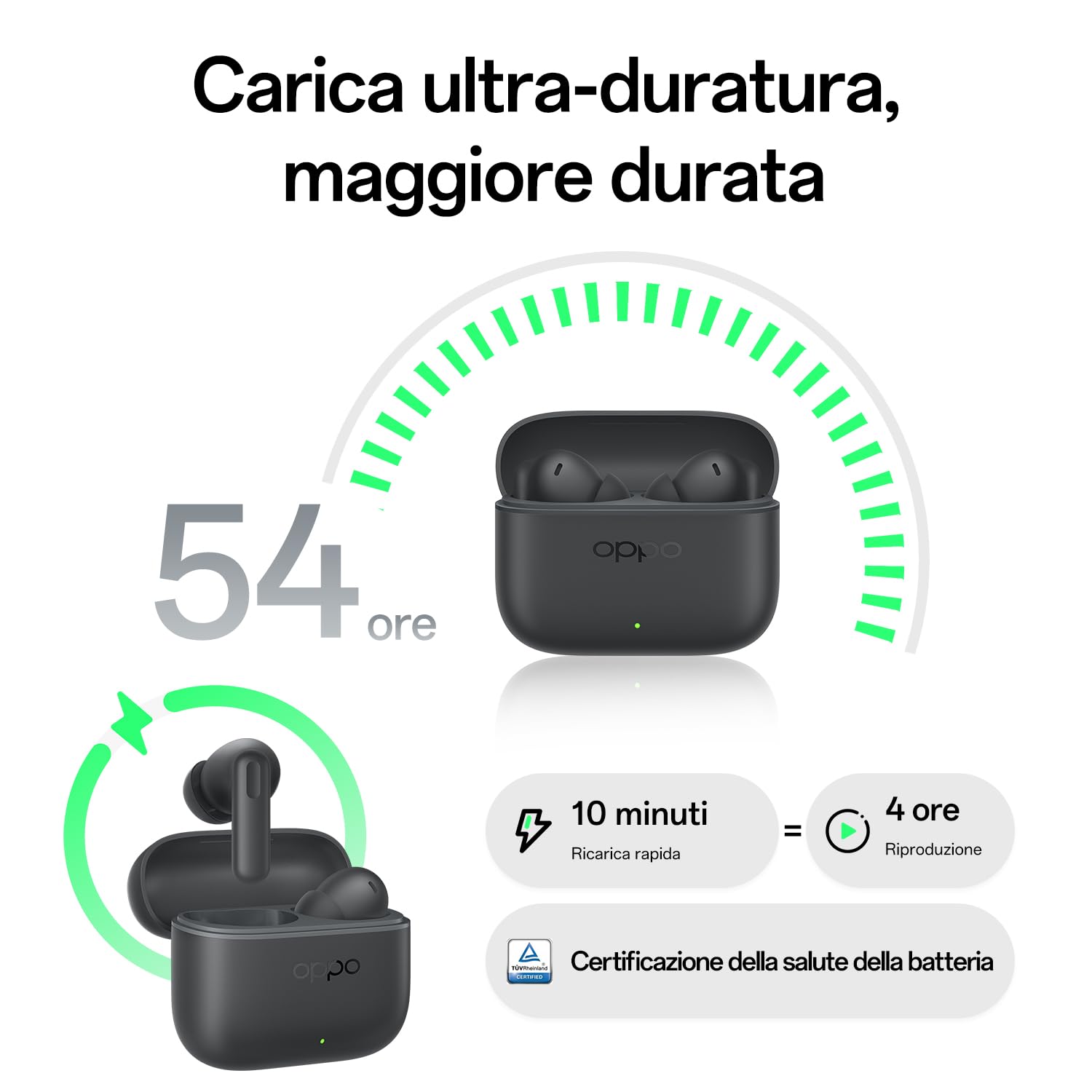 OPPO Enco Buds3 Pro Auricolari Wireless, 54 h Batteria, 12.4mm Driver, IP55 Impermeabile, Bluetooth 5.4, Enco Master EQ, Nero