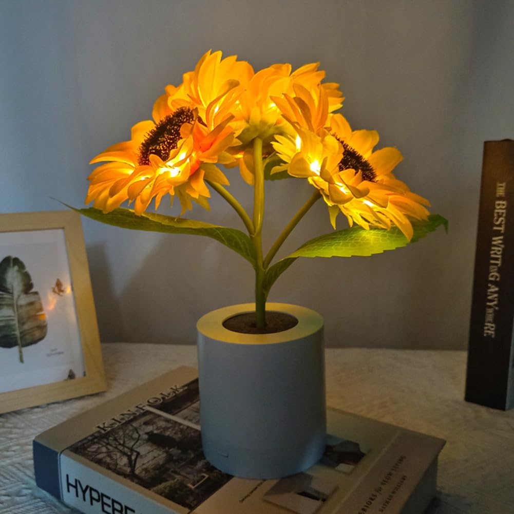 Aboiledy Sunflowers Lamp, Artificial Sunflower Night Light for Bedroom Decor, Simulation Flower LED Table Lamp Valentines Day Sunflower Gifts for Women, Girlfriend for Birthday, Anniversary, Wedding