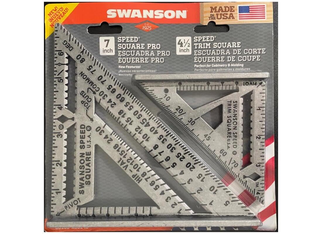 Swanson 7-Inch Speed Square Pro and 4.5-Inch Speed Trim Square Set (S0100-AS0145)
