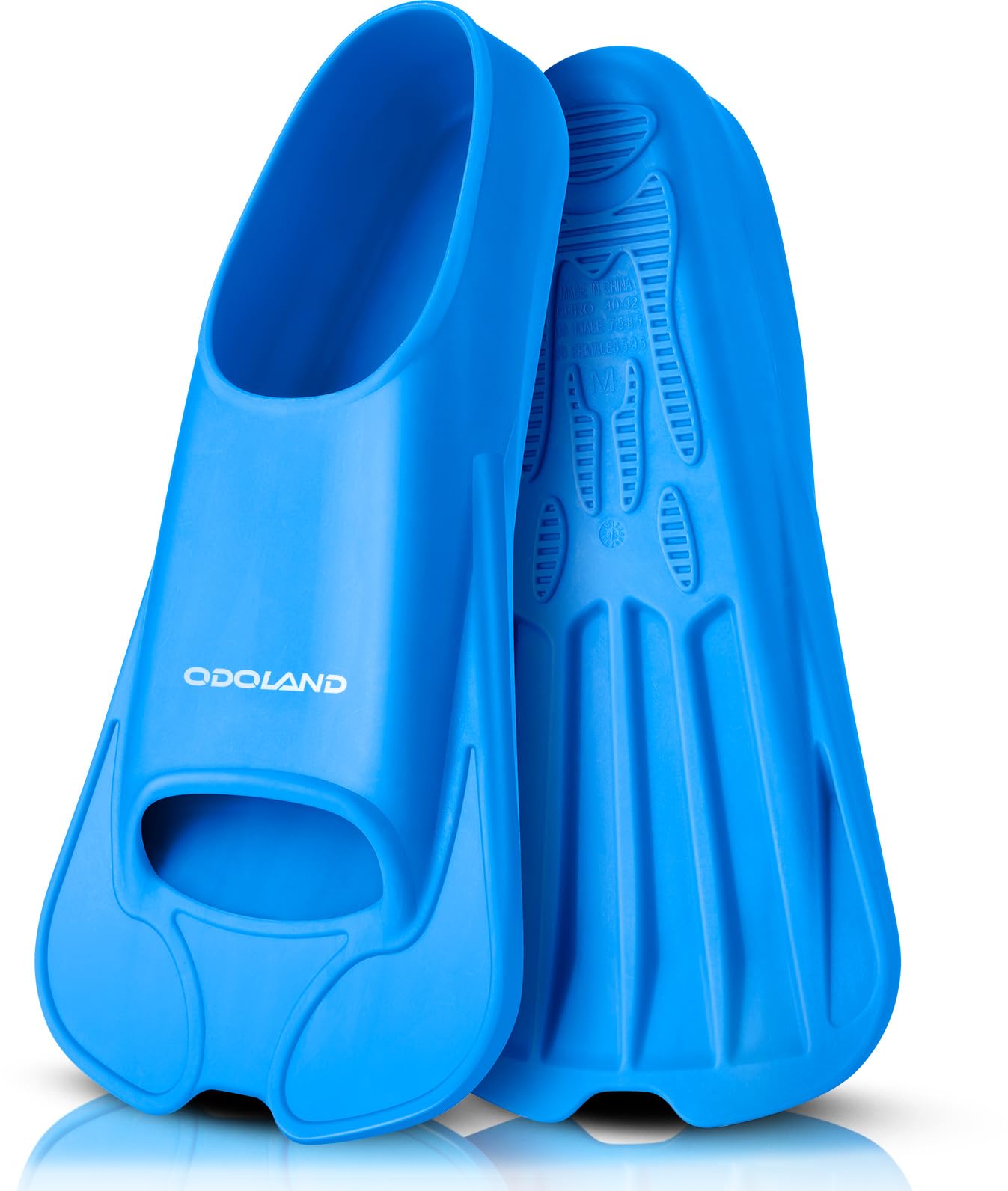 Odoland Premium Swim Fins, Light Weight Snorkel Training Fins Adjustable Feet Fins for Swimming Snorkeling Diving, Silicone Smooth Swimming Flippers Multi Size from Kid Adult Blue M