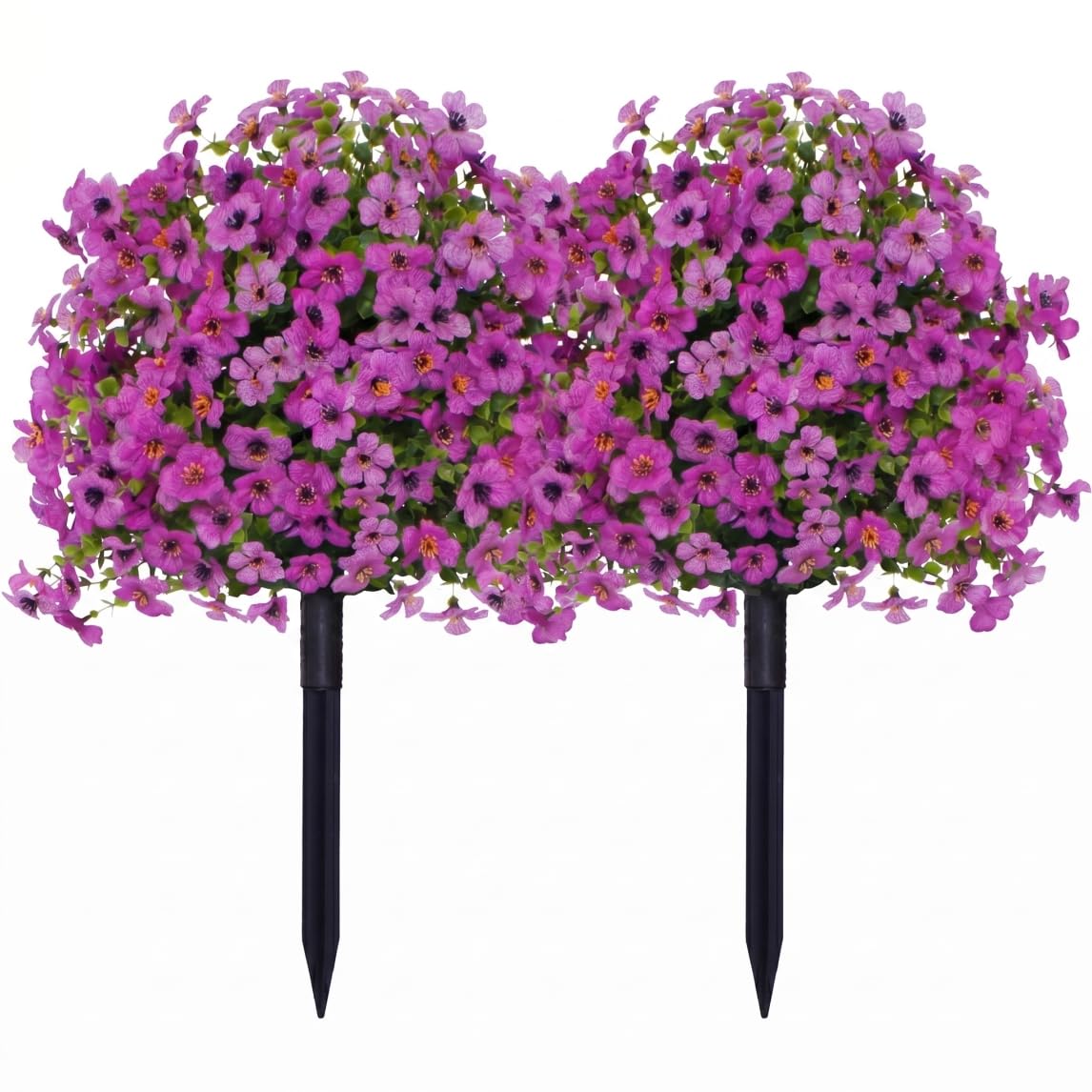 Xoeryoy Artificial Flowers With Ground Stakes, 2pcs Artificial Bushes for Outdoors, Outdoor Faux Flowers For Garden & Home Decor, Purple