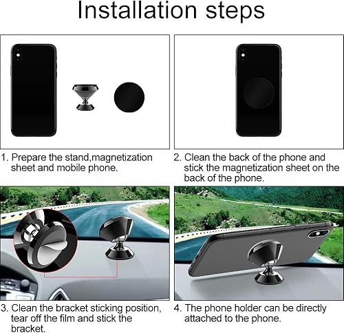 Miniatura 7 de Paquete de 3 Soporte magnético para teléfono con placas de metal negro, soporte para teléfono celular adhesivo resistente para automóvil integrado