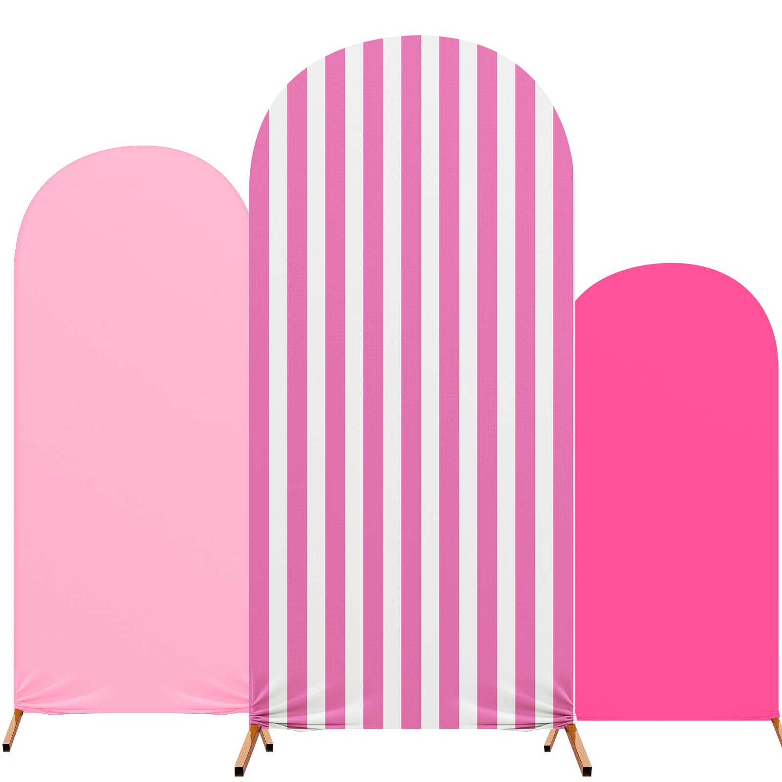 RimCereal Striped Arch Backdrop Cover Set of 3 Pink Arch Covers Spandex Stretch Backdrop Stand 4ft, 5ft, 6ft for Wedding Birthday Banquet Ceremony