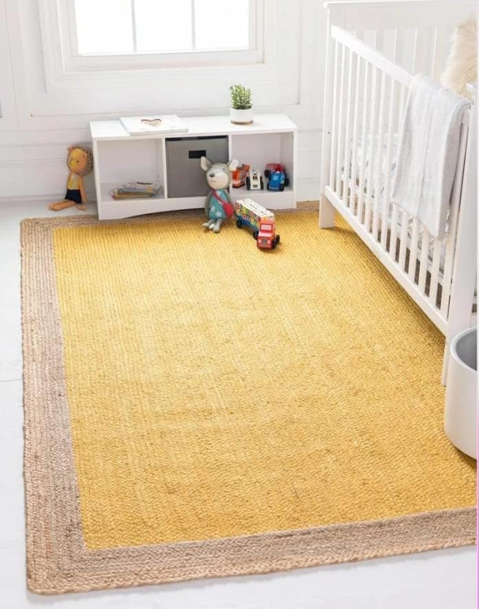 Durrie India Bohemian Collection - Alfombra decorativa de yute hecha a mano con flecos, colección de fibra natural, 5 x 7 pies 6 pulgadas, para sala