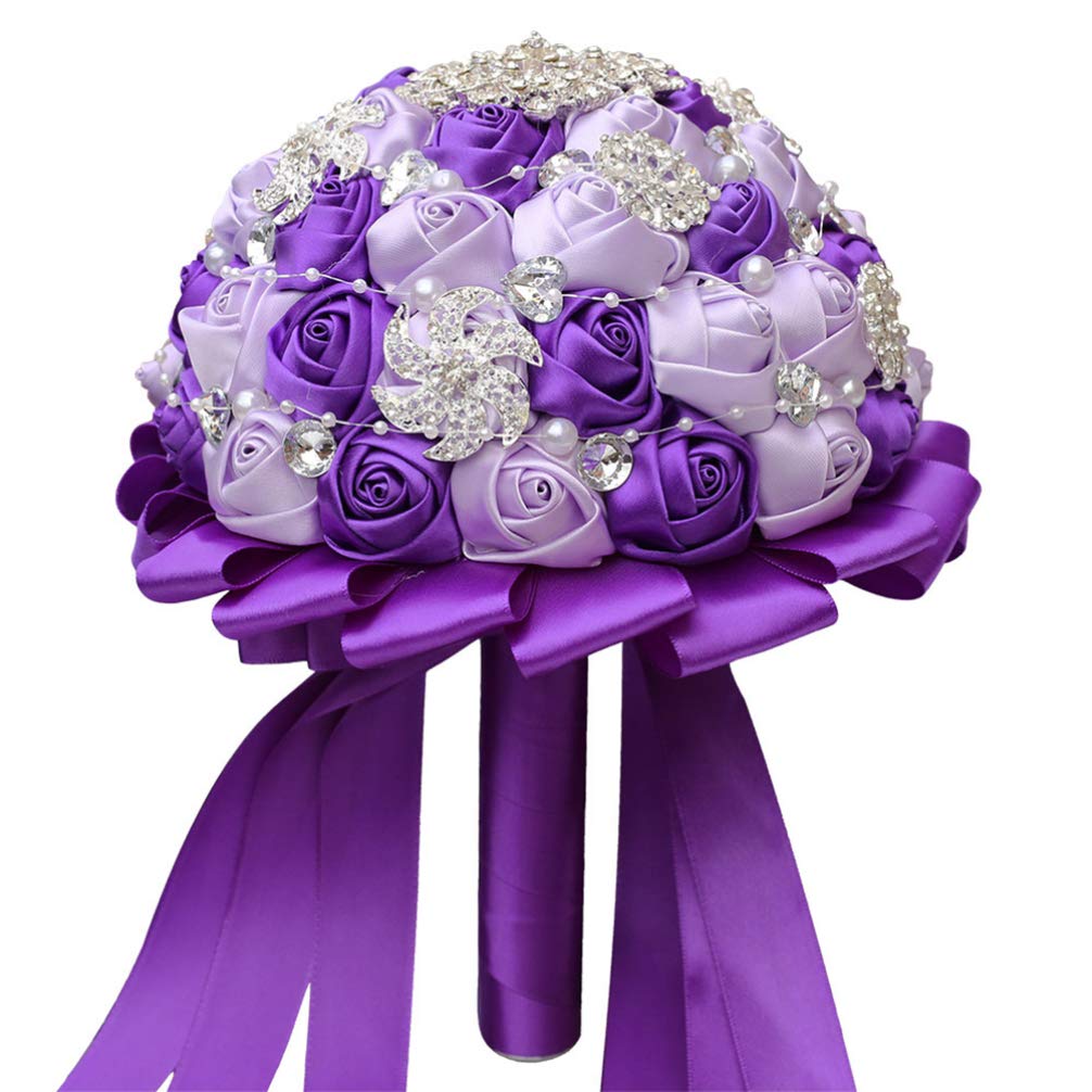 VOSAREA 1pc Diamond Wedding Rose Flower Bouquets Bouquet Holder Wedding Bridal Bouquet Bridal Bouquet Wedding Rhinestone Bridal Bouquet Bridal Bouquets Pearl Purple Artificial Bride