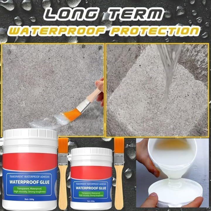 Image of Crack Seal Glue 300gm with Brush Transparent Waterproof Glue for Roof Leakage Crack Seal Agent Roof Water Leakage Solution Water Proof Glue(Pack of 1)
