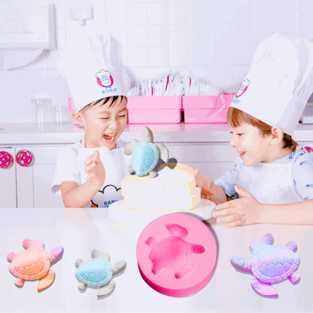 Rolin Roly 4Pcs Fondant Sea Turtle Cake Molds Tortoise Silicone Mold Sea Animal Mould Pink Reusable Moulds for DIY Christmas Chocolate Candy Decorations - Image 2