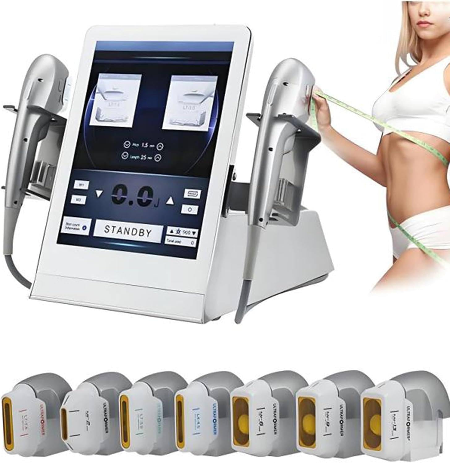 Oiyeknrd Multi-Functional HIFU Machine Skin Care Device with 2 Handles,SMAS-Layer Facial Lifting Tightening,Fine Lines Reduction,Wrinkle Remover,Face & Body Sculpting,7 Depth Cartridges