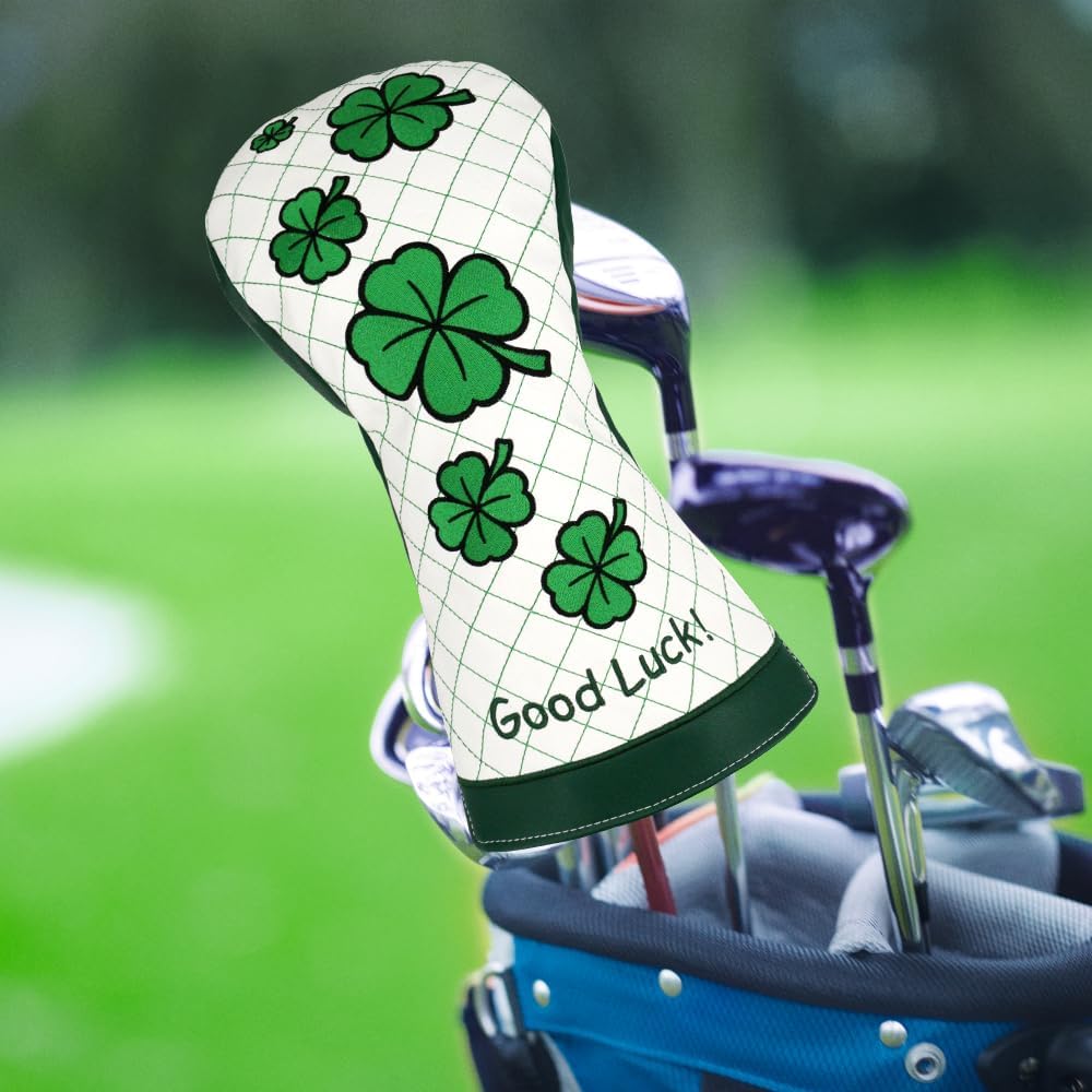 Golf Club Head Covers for Driver Headcover Embroidered Four-Leaf Clover Design Synthetic Lether Fit Most Drivers Fit for Titleist Callaway Ping Taylormade Cobra