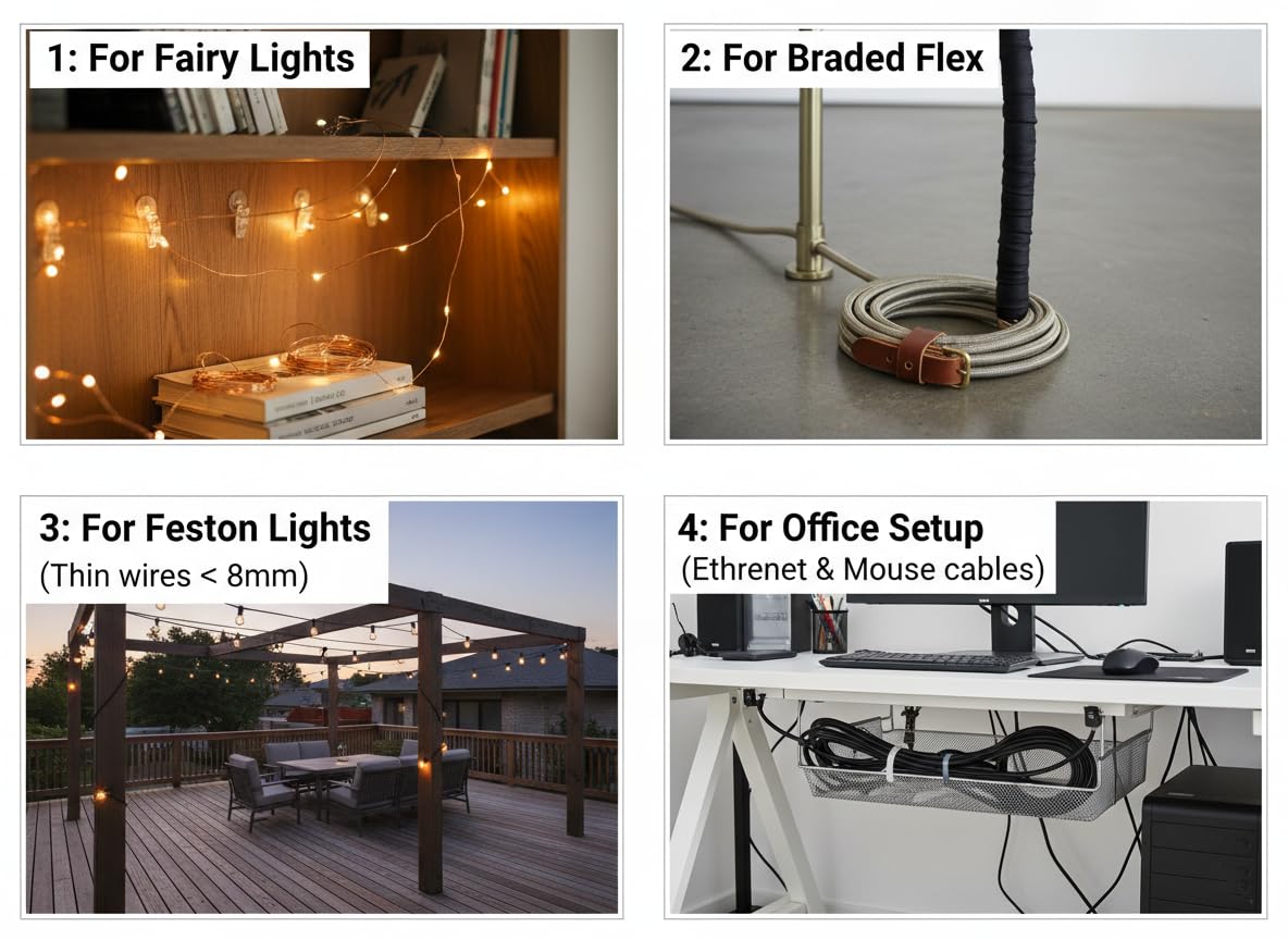Clips Câble Adhésifs Ultra-Forts pour Extérieur et Intérieur | Crochets Gestion Câbles Guirlandes Lumineuses TV PC Ethernet