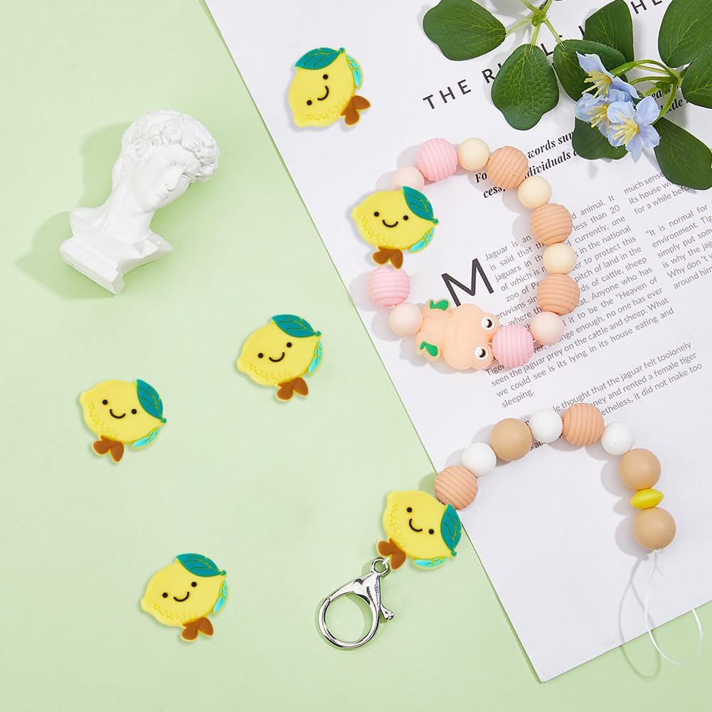 DICOSMETIC 10Pcs Silicone Focal Beads Lemon Rubber Beads Bulk Pens DIY Loose Spacer Bead Lanyard Necklace Bead for Summer Jewelry Key Chain Making, Hole: 2mm - Image 5