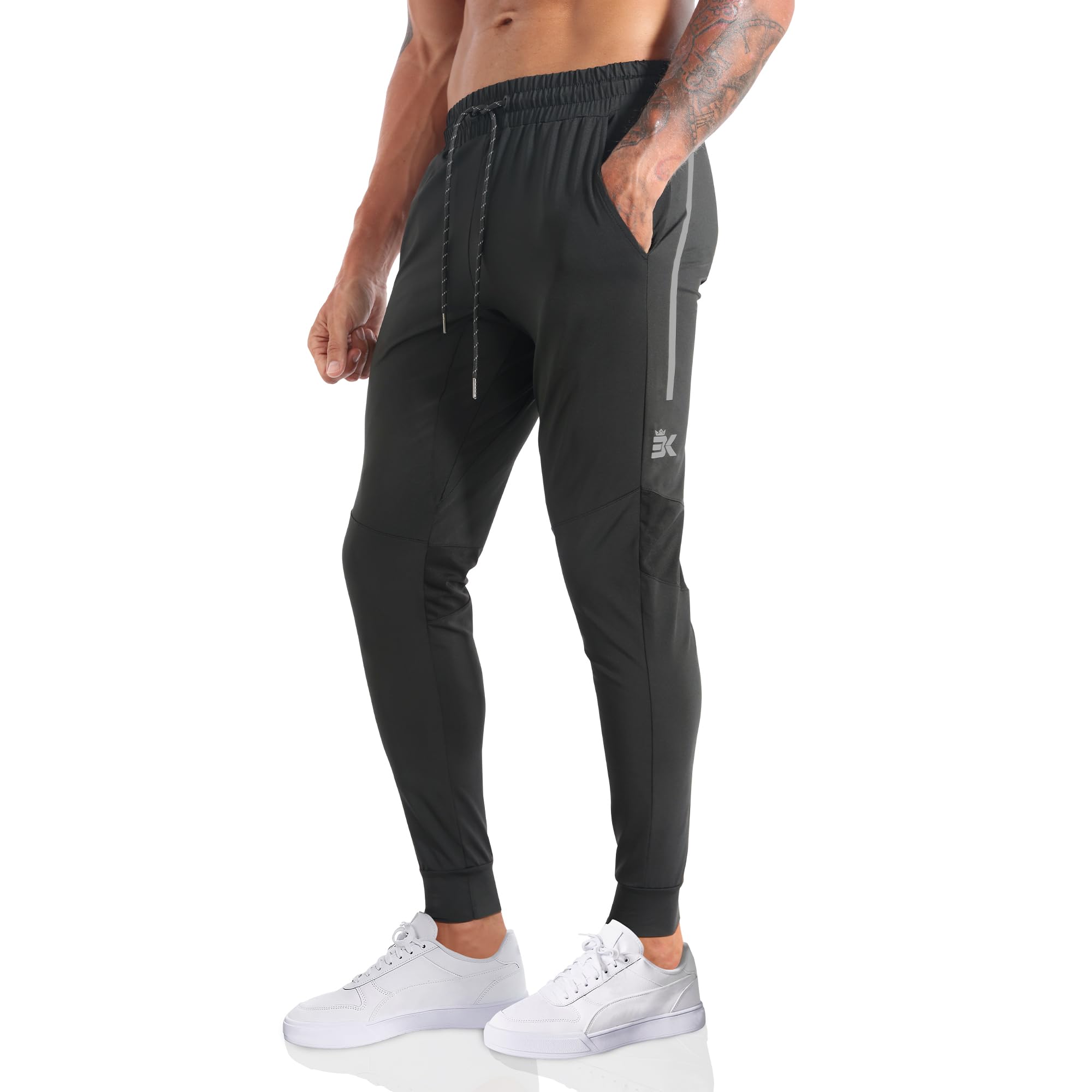 BROKIGMen's Lightweight Athletic Gym Jogger Pants, Stretch Quick Dry Workout Running Sweat Pants with Zipper Pockets