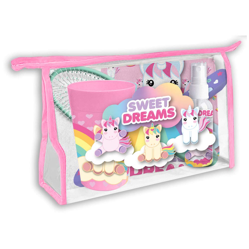 Einhorn Reiseset 6-teilig – Kulturbeutel, Haarbürste, Zahnputzbecher & Mehr – Sweet Dreams Design Für Kinder Ab 3 Jahren