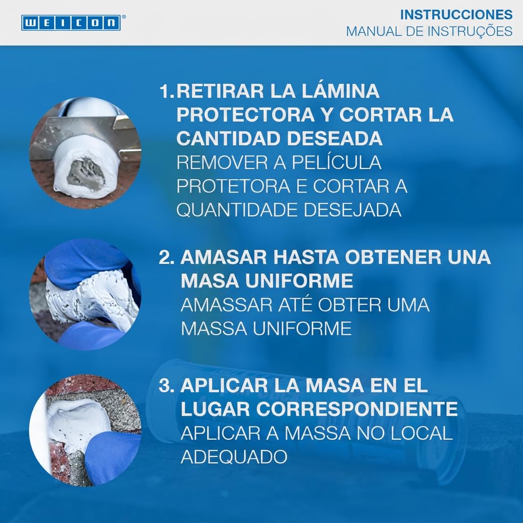 WEICON Masilla Reparadora Titanio | 57 g | De 2 Componentes |Sistema de resina epoxi resistente al desgaste y altas temperaturas