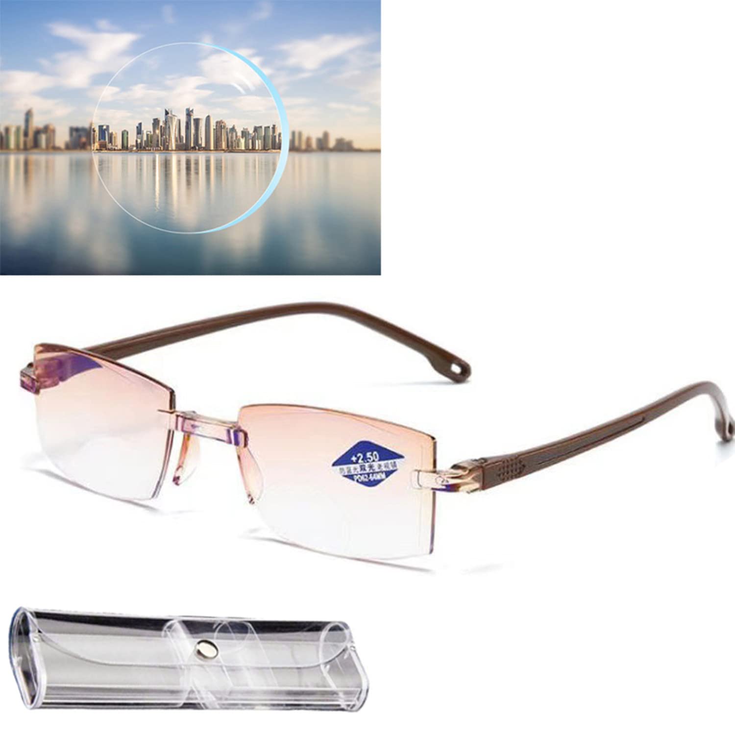 Color Glint Sapphire High Hardness Anti-blue Progressive Far And Near Dual-Use Reading Glasses