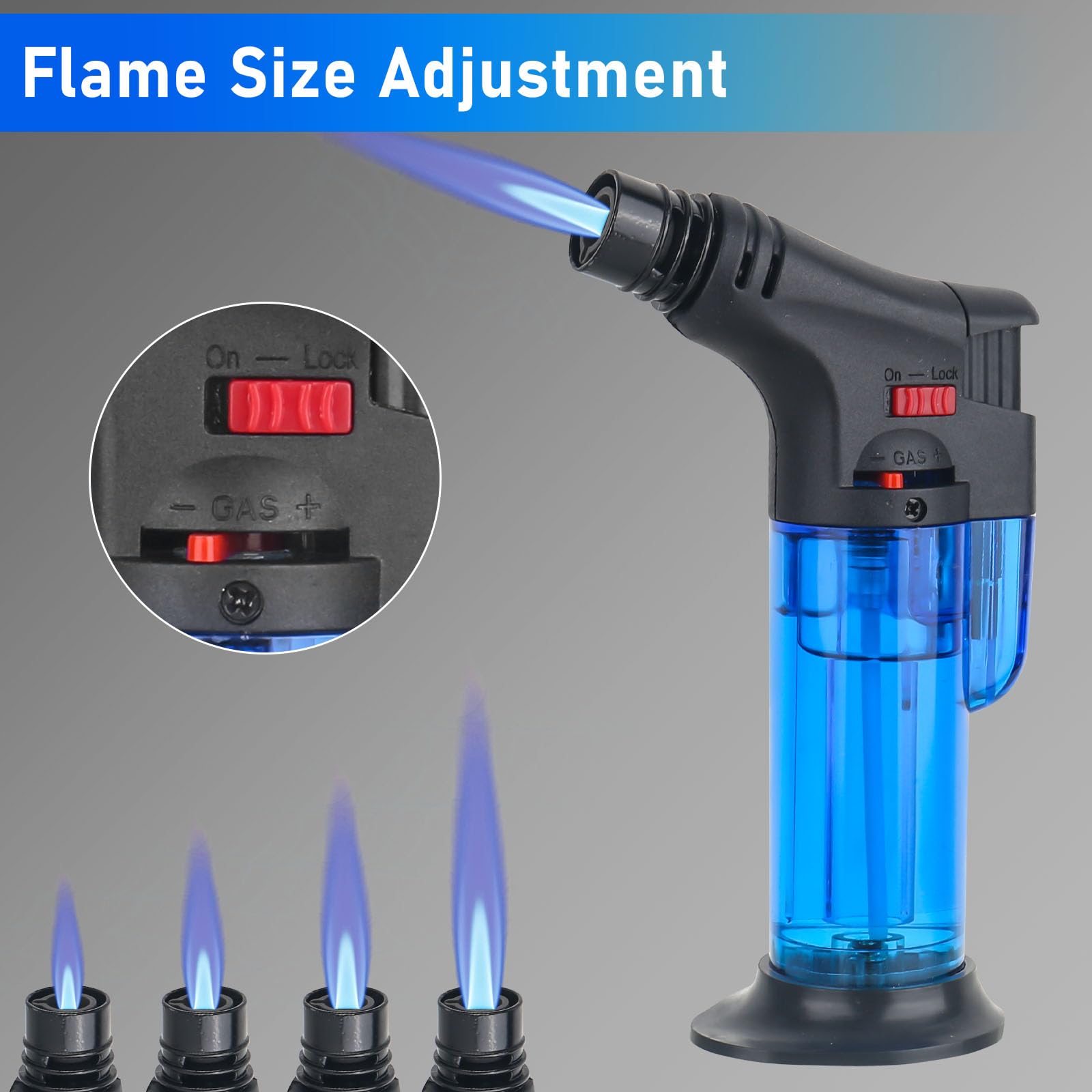 4 Stück Küchenbrenne Flambierbrenner Nachfüllbarer Bunsenbrenner, Einstellbarer Gasfeuerzeug mit Sicherheitsschloss fur Creme Brulee, Diy, Desserts, Grillen, Camping (Color-2)