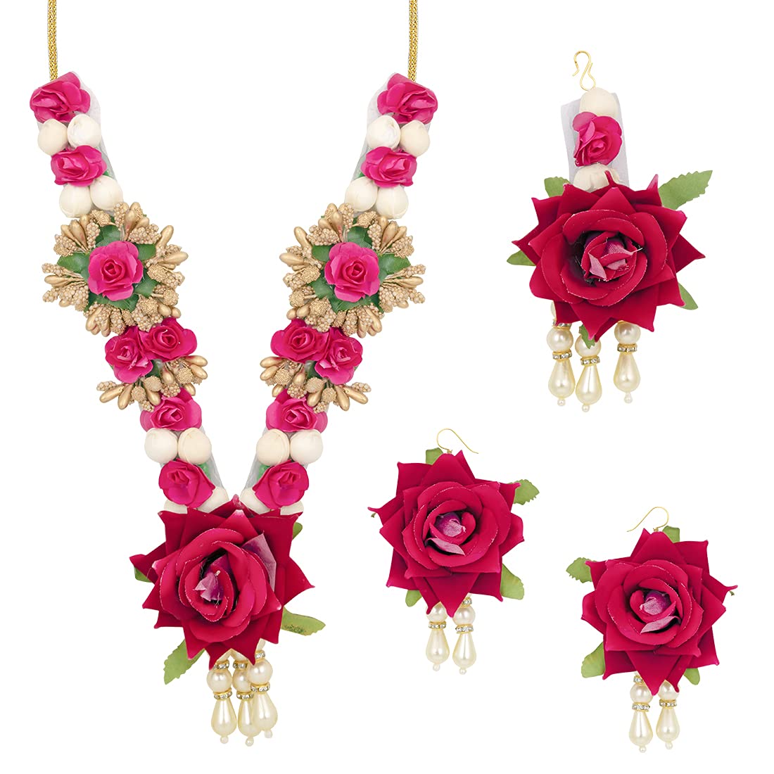Sukkhi Trendy White & Red Single Layered Flower Necklace Set for Haldi Ceremony - NS100612SK (B0B9Y6FG84) Amazon Price History, Amazon Price Tracker