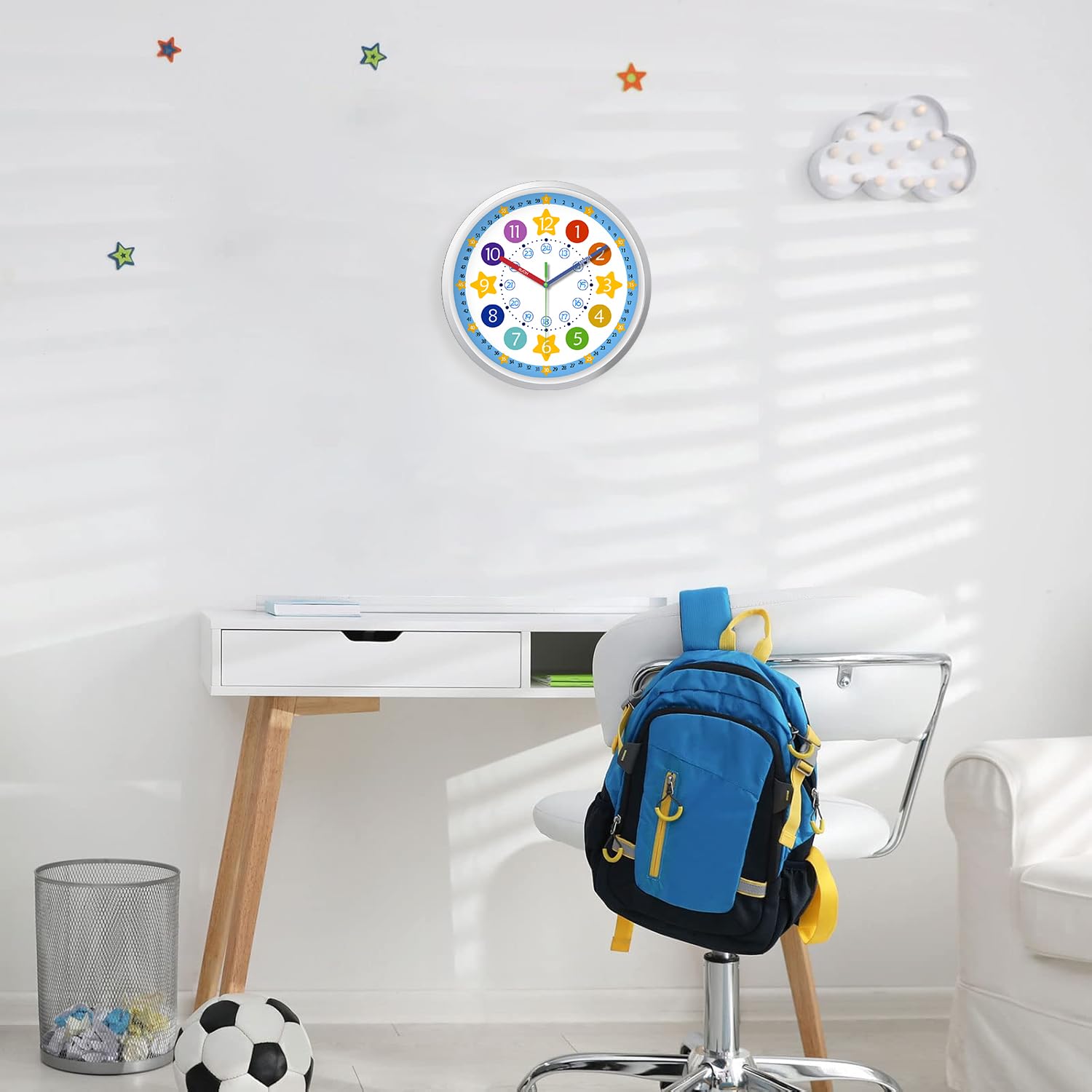 XFM Große Wanduhr für Kinder, 40,6 cm, leise Wanduhren, batteriebetrieben, bunte Wanduhr für Klassenzimmer