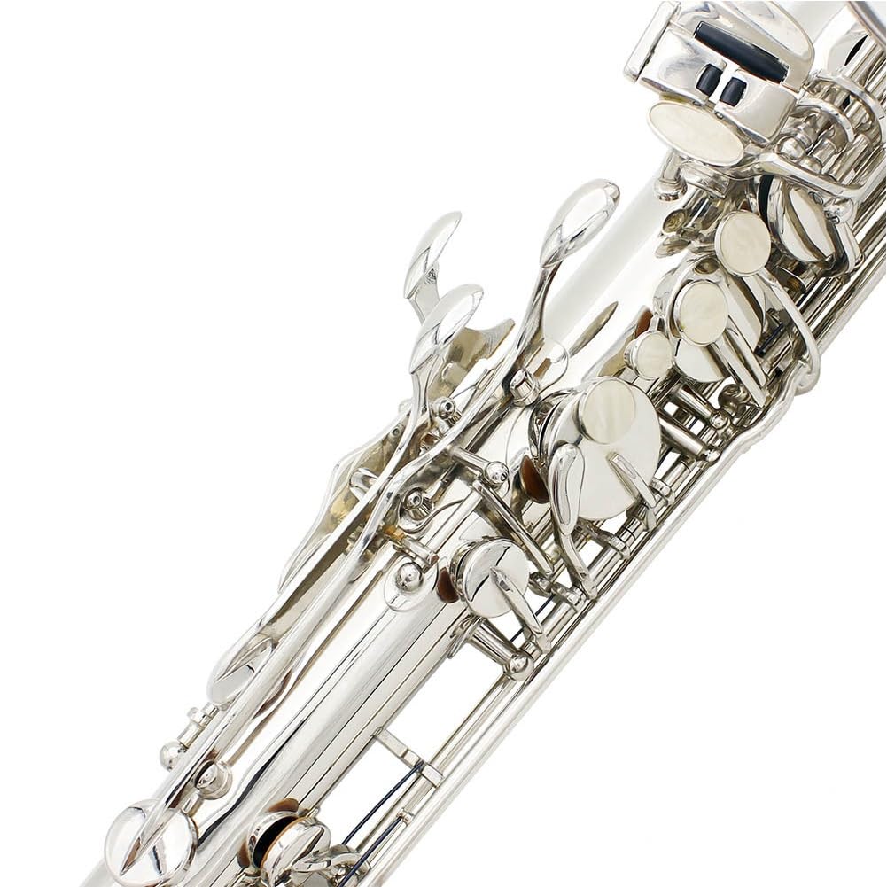 Saxofón Tenor B Instrumento de Viento de Madera Chapado en Plata Plana con Estuche de Transporte Guantes