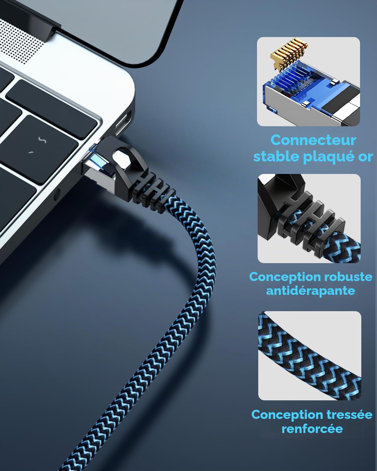 Câble Ethernet Cat 8 3 m 10 Pièces, Réseau RJ45 40Gbps 2000MHz | Cable Ethernet Haut Débit Nylon Tressé Double Blindage Rallonge Ethernet Cat 8 Compatible avec Routeur Modem Décodeur TV