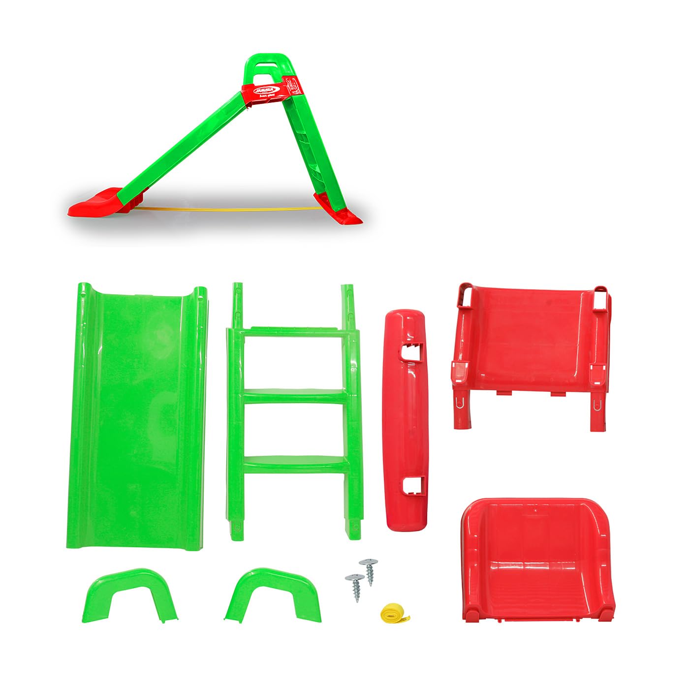JAMARA 460502 - Tobogán Funny Slide - De plástico Resistente, caño Antideslizante para aterrizajes Suaves, escalones Anchos y Asas de Seguridad, Cuerda estabilizadora, Color Verde