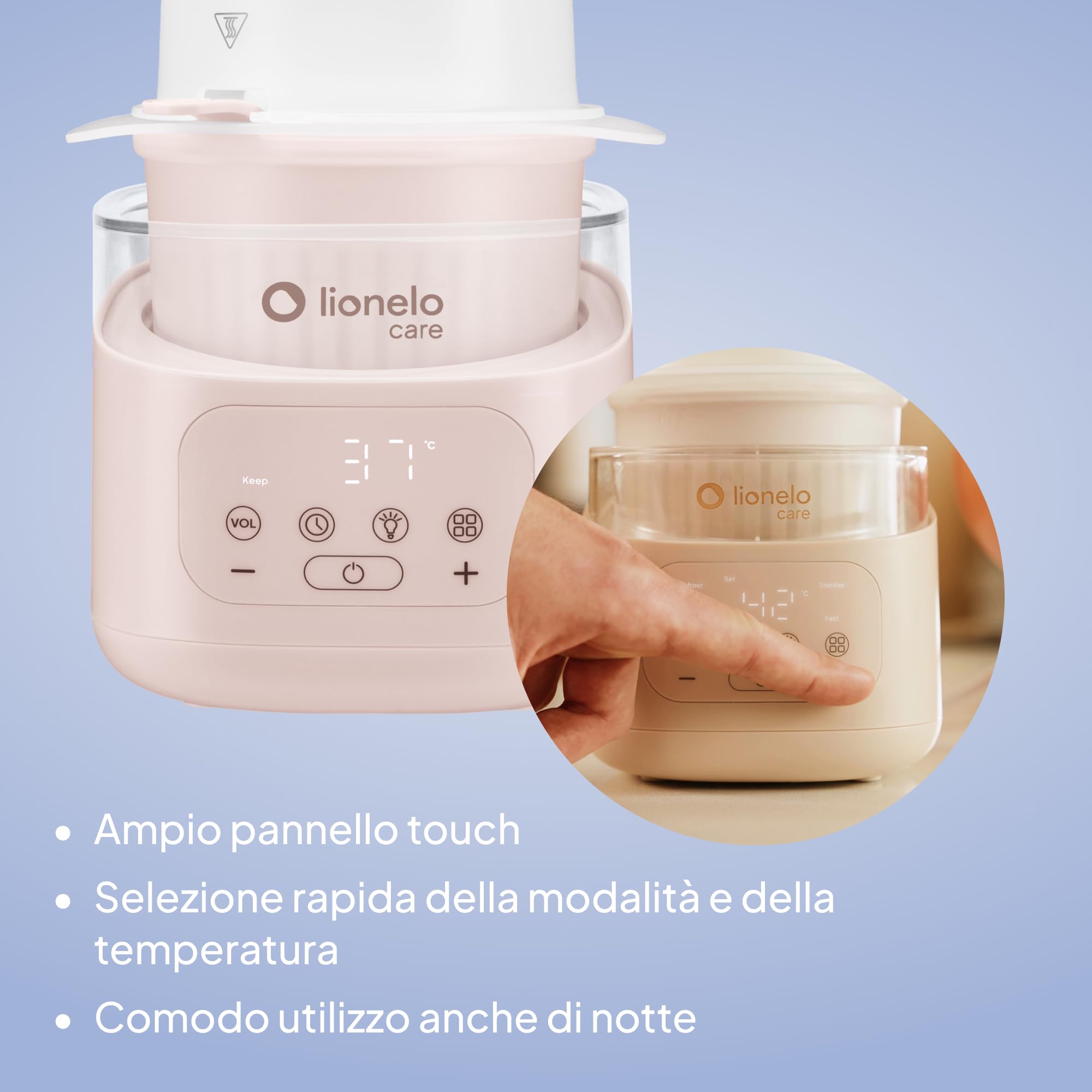 Lionelo Thermup 4.0 Scaldabiberon Neonato e Scaldapappa 6 in 1, Riscaldamento Rapido, Sterilizzazione, Scongelamento, Mantenimento Temperatura, Contenitore Rimovibile, Spegnimento Auto, 400 W