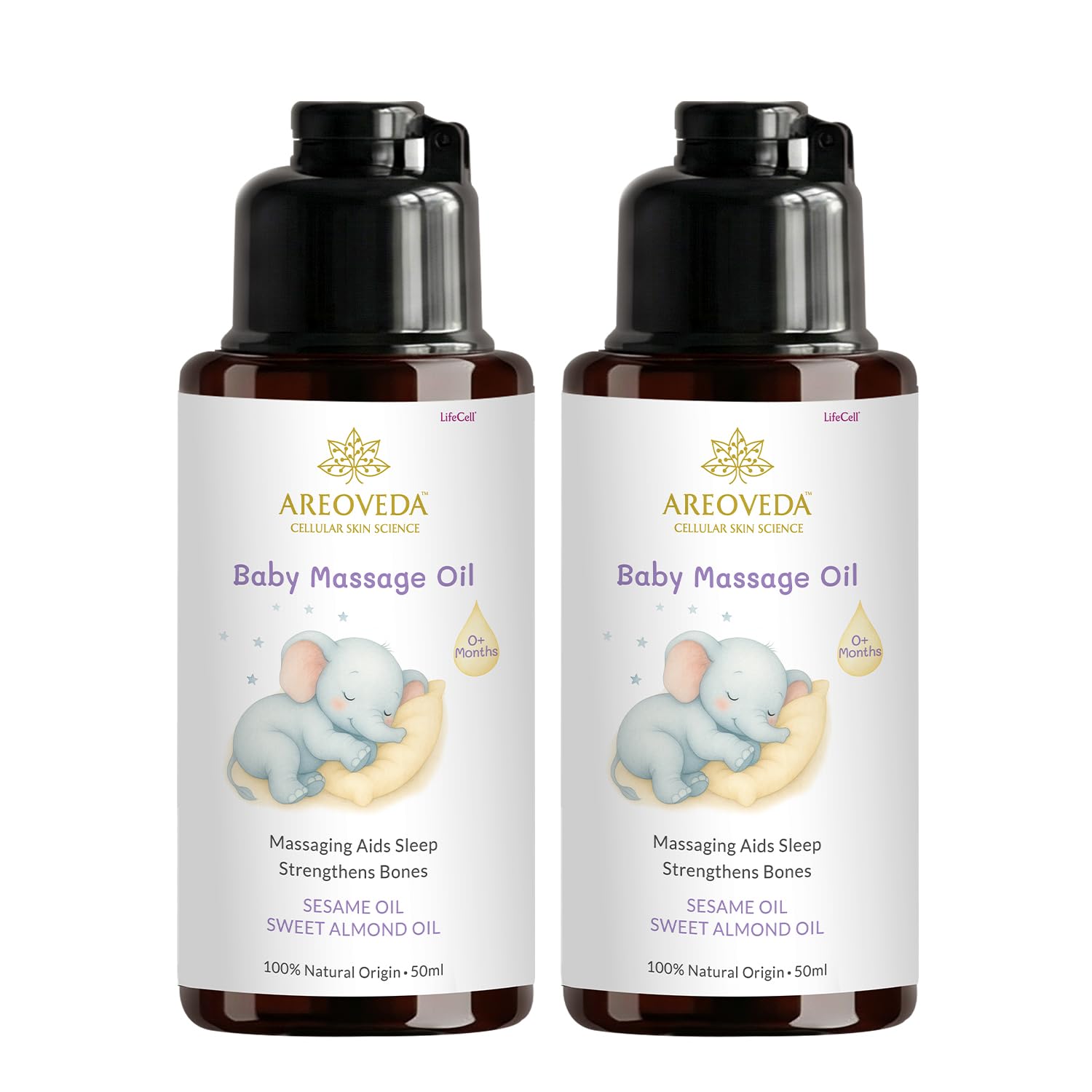 areoveda organic cold-pressed baby massage oil for babies & toddlers (50ml*2) | with almond (badam) & sesame oils | non-sticky & quick-absorbing | massage strengthens bones, aids sleep