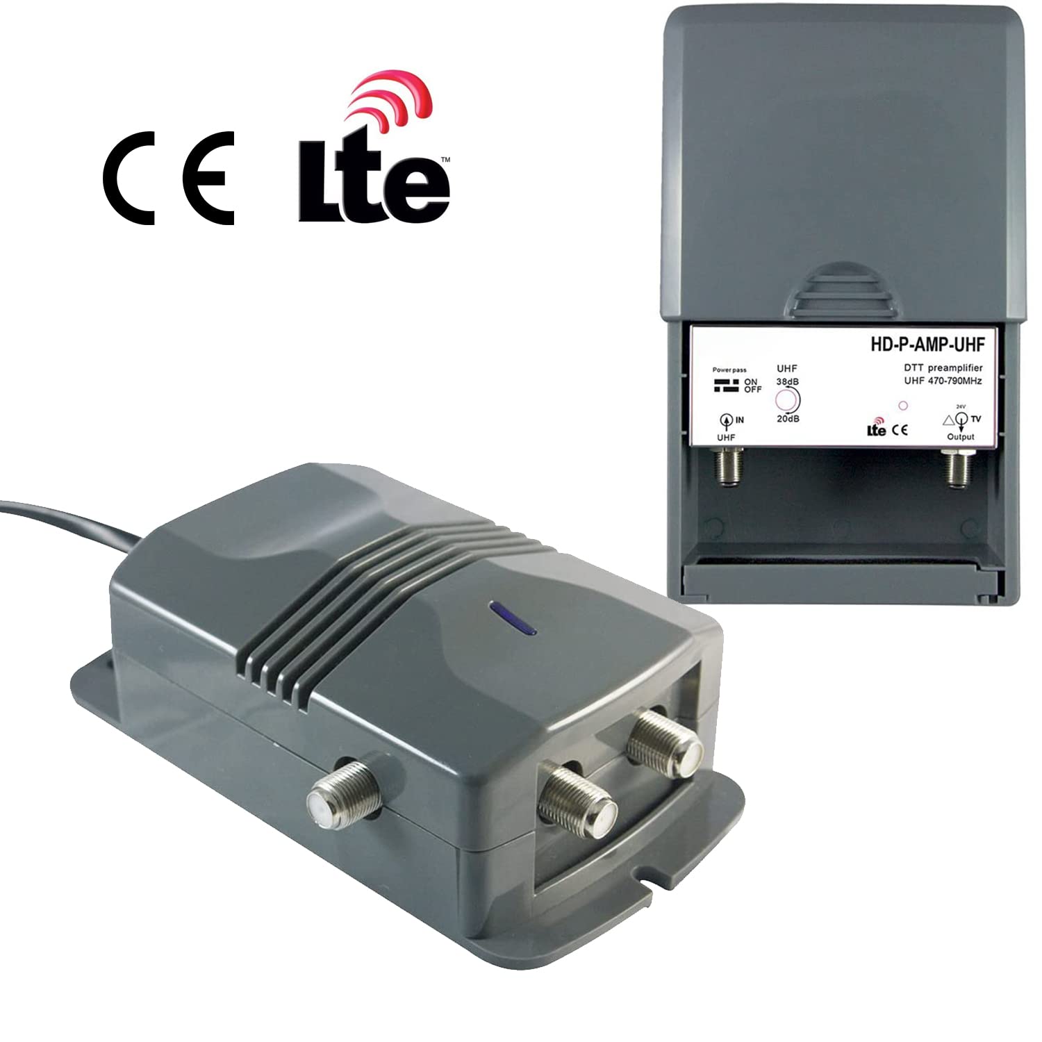 Amplificateur TV TNT HDTV 2 Sorties Gain réglable 15-38 dB LEYF