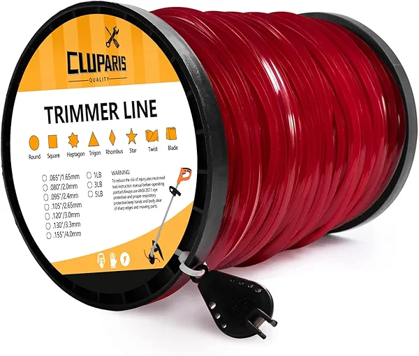 Cluparis 5-Pound Heavy Duty Square Trimmer Line .155-inch-by-492-ft Commercial String Trimmer Line in Spool, 0.155" Nylon Weed Eater String with Line Cutter, Red