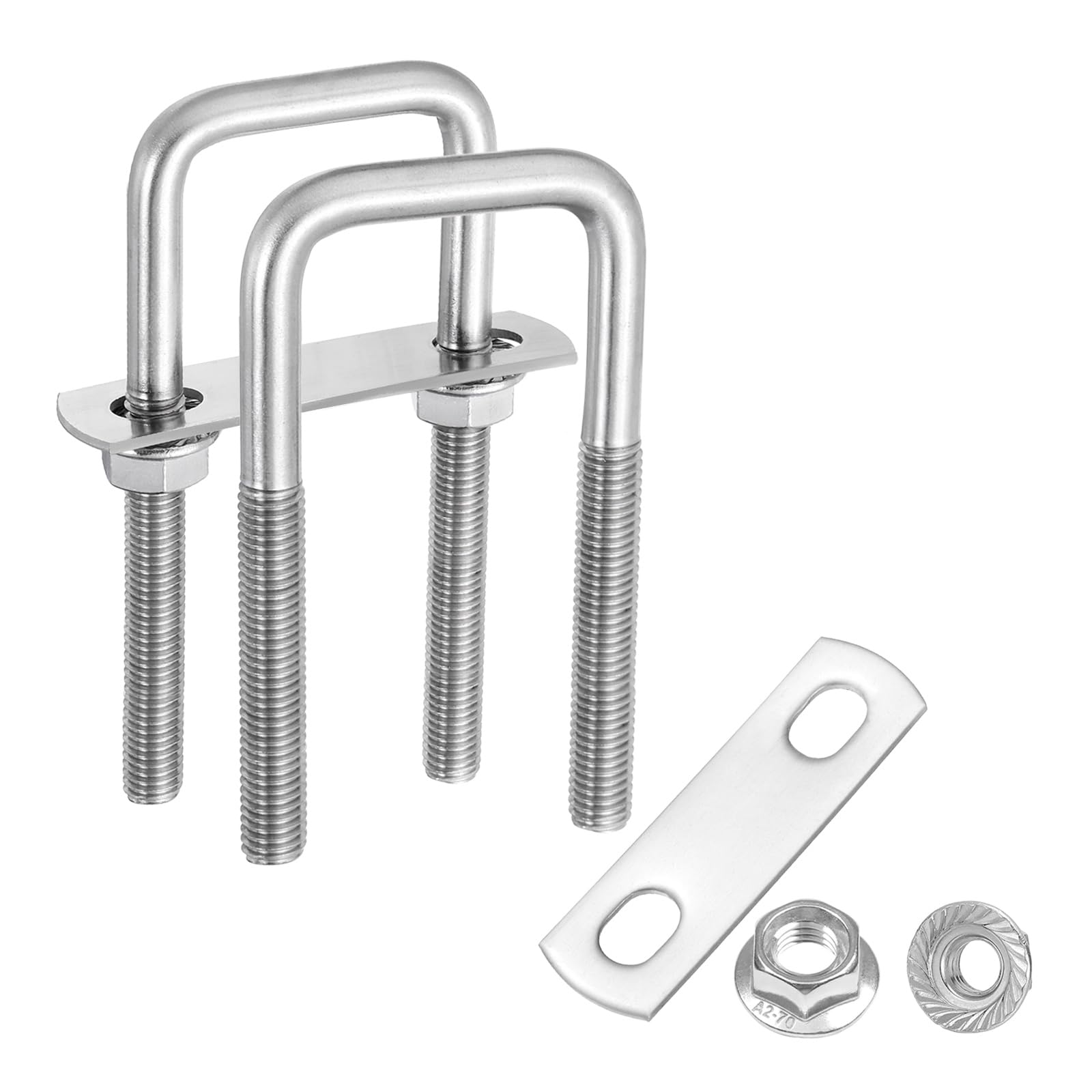 sourcing map 2 Set M8 1-3/8 Inch Inner Wide Square U Bolts, 3-3/8 Inch Length 304 Stainless Steel U-Bolts with Flange Hexagon Nuts, Frame Plates for Trailer, Automotive, (35mm W x 85mm L)