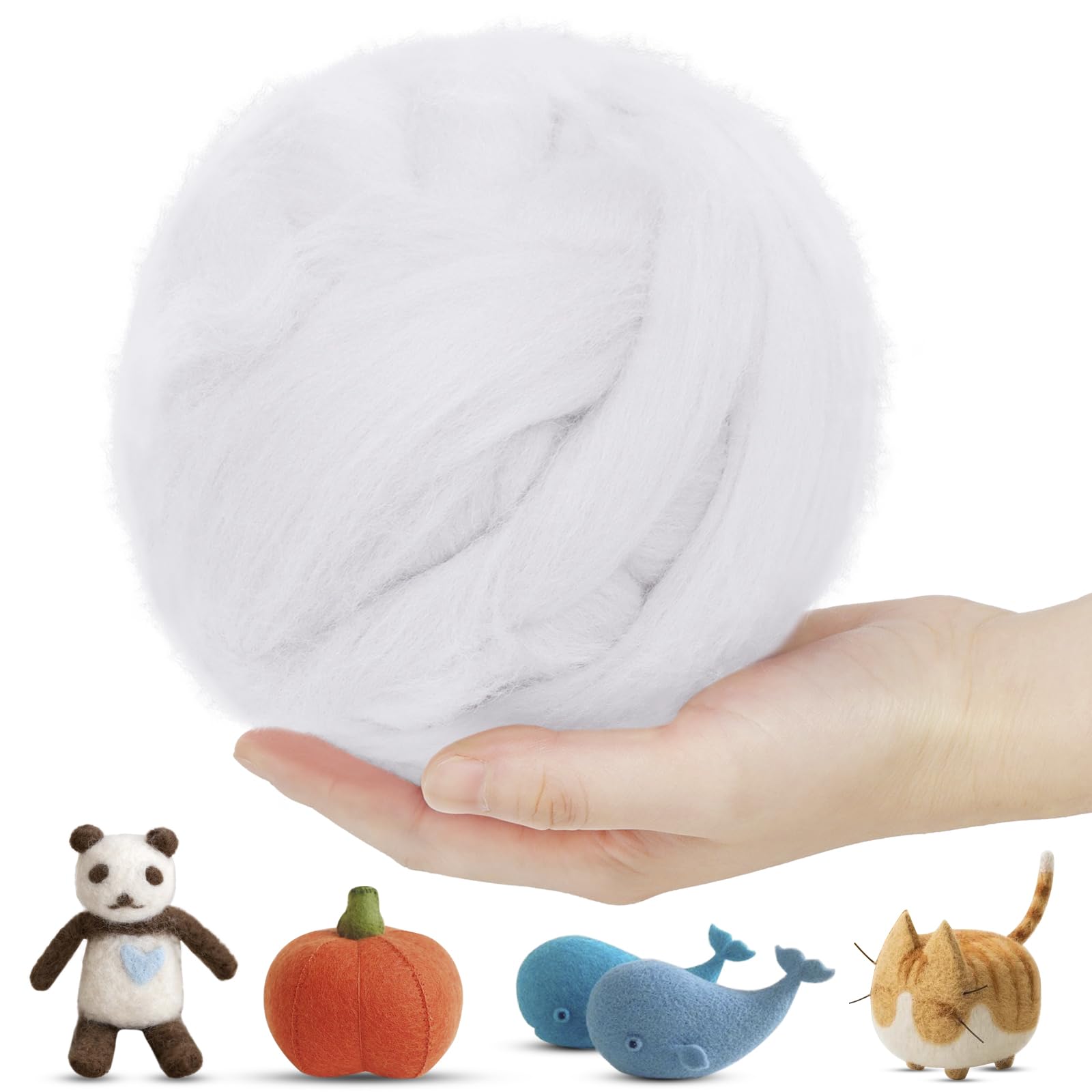 LEREATI Wool Roving for Needle Felting, 500g Felting Wool Yarn Needle Felt Wool Chunky Yarn, Core Wool for Needle Felting, Hand Spinning, Wet Felting, DIY Handcrafts (White)