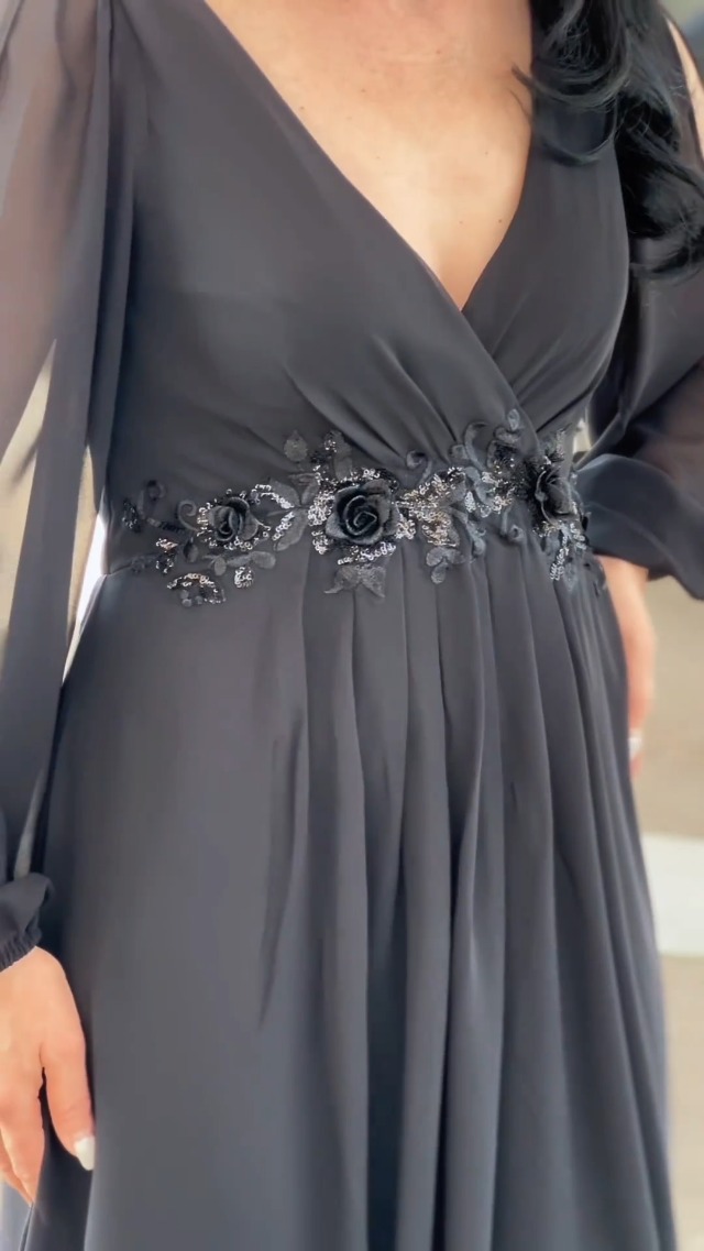 Amazon.com: Ever-Pretty Women's V Neck Long Lantern Sleeves Floor Length  Ruched Chiffon A-Line Formal Evening Dress Black US4 : Clothing, Shoes &  Jewelry