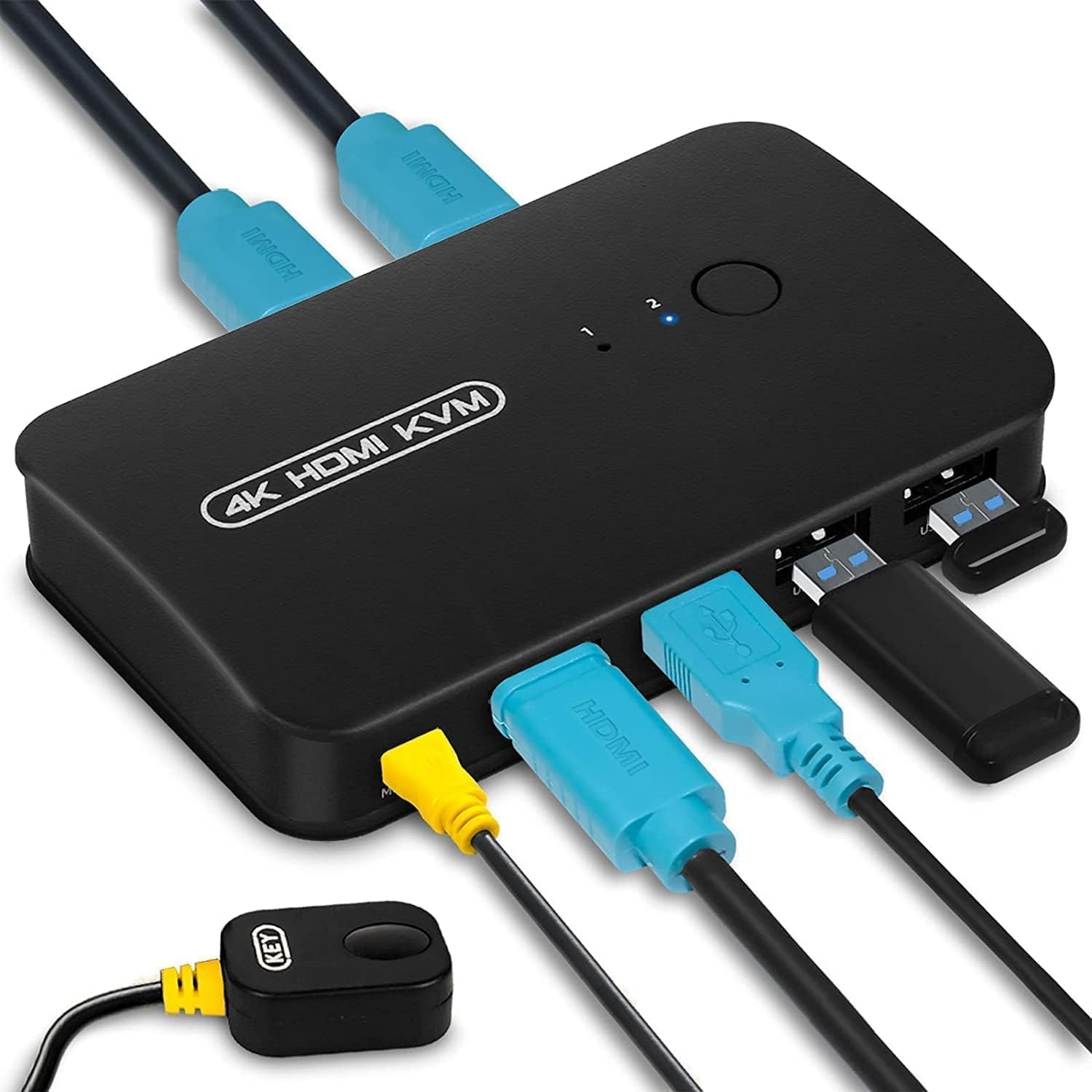 ‎RuhZa HDMI USB KVM Switch Selector for 2 Computers Share Keyboard Mouse Printer and One HD 4K Monitor, 2 KVM Cables Included - BLACK-image-18