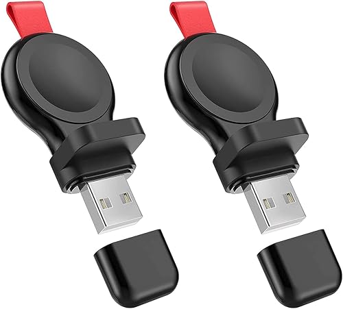 i.VALUX Cargador de reloj para Apple Watch Series 7, paquete de 2 cargadores inalámbricos magnéticos portátiles para iWatch de carga rápida USB