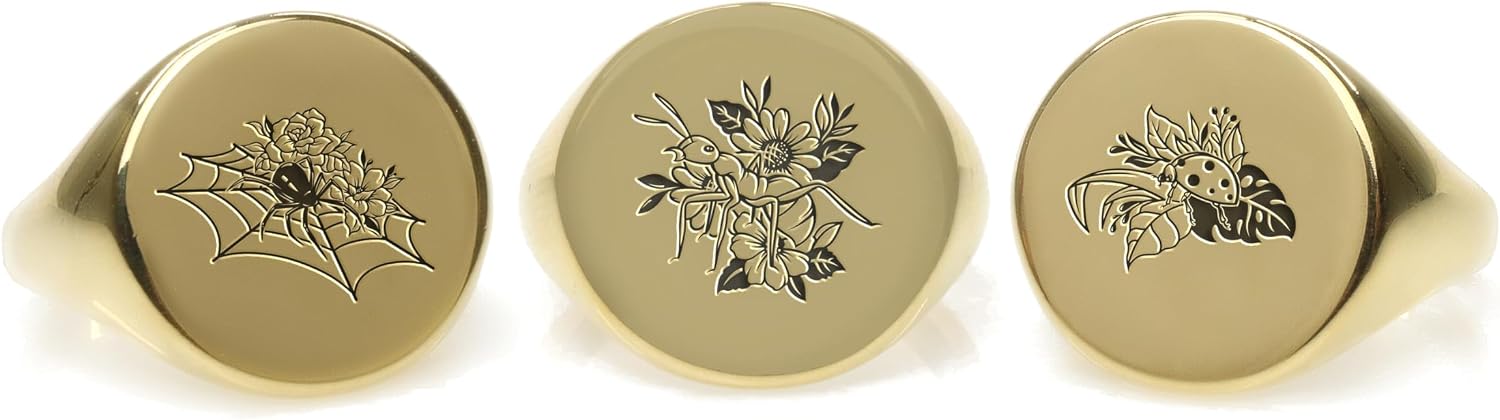 Engraved Ant 14k Gold Signet Ring - Insect Jewelry - Bold Statement Piece