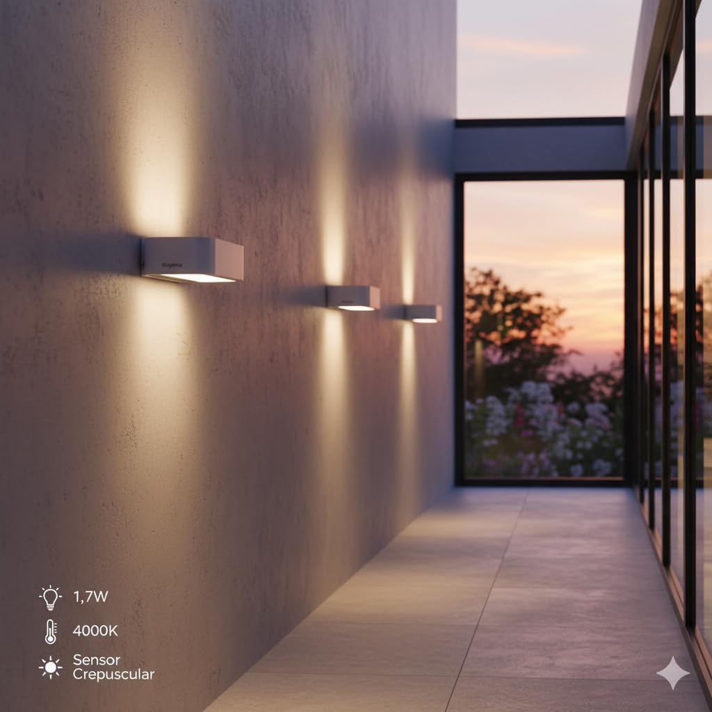 M Ledme - Solar White Plit LED kinkiet 1,7 W, oświetlenie zewnętrzne z czujnikiem zmierzchu, kolor 4000 K (neutralny), stopień ochrony IP65, autonomia 6-8 h, idealny do użytku na zewnątrz.