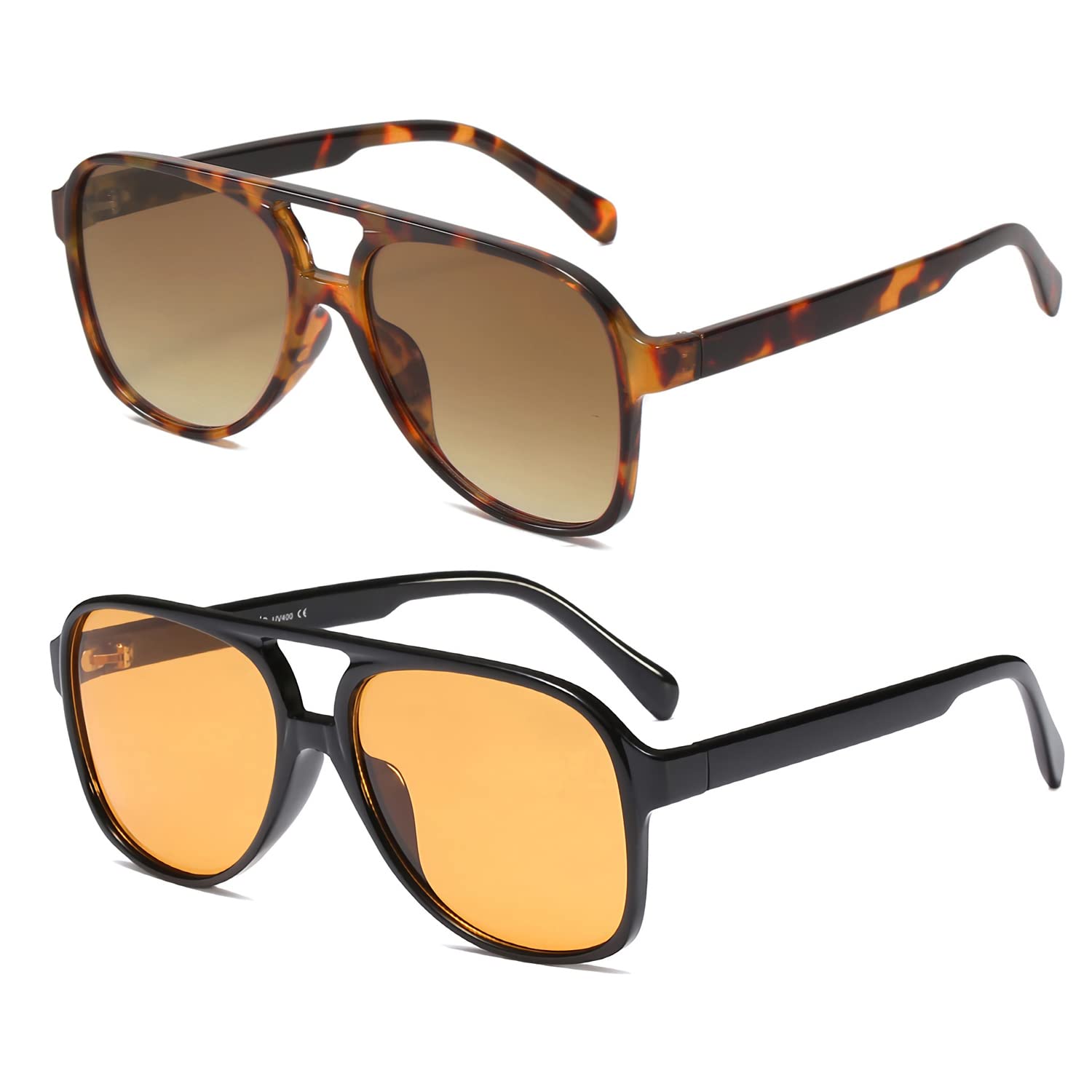 Vintage Retro Sunglasses 70s Yellow Tinted Aviator Large Sun Glasses for Women