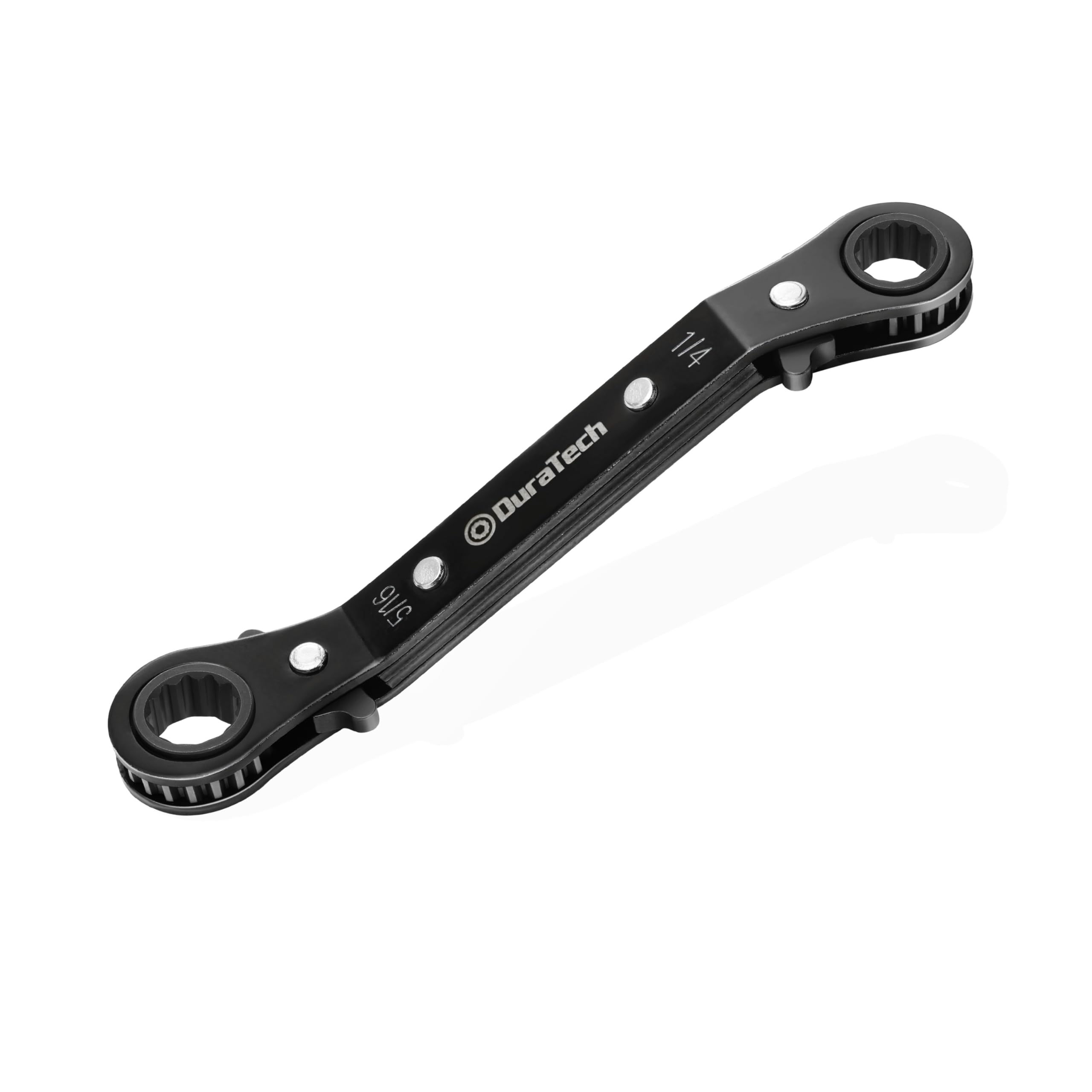 DURATECH 1/4 Inch x5/16 Inch Double Offset Box End Reversible Ratcheting Wrench, SAE, Heavy-duty, Matte Chrome Plated, Ratchet Spanner Crooked for Narrow Spaces