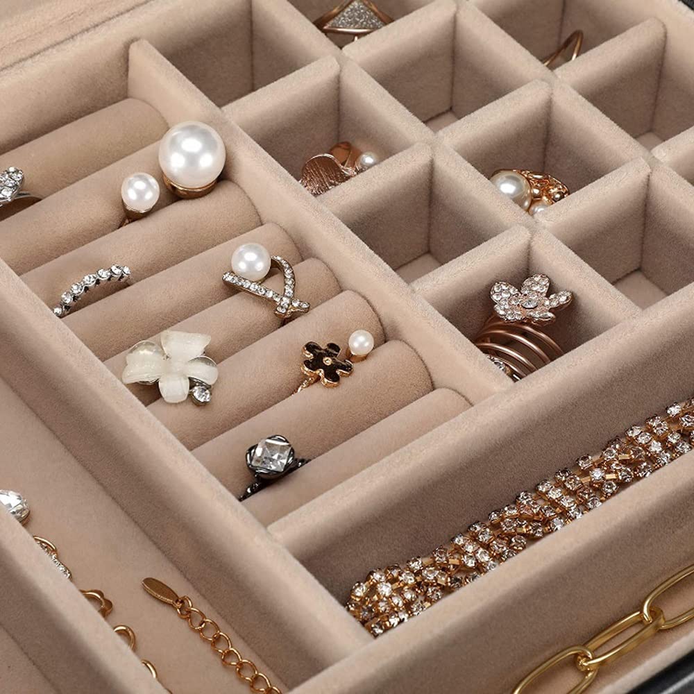 Joyero De Piel Sintética Para Mujeres Y Niñas, Cajas Organizadoras Extraíbles Con Cajones De Espejo Para Anillos, Pendientes, Collares, Pulseras