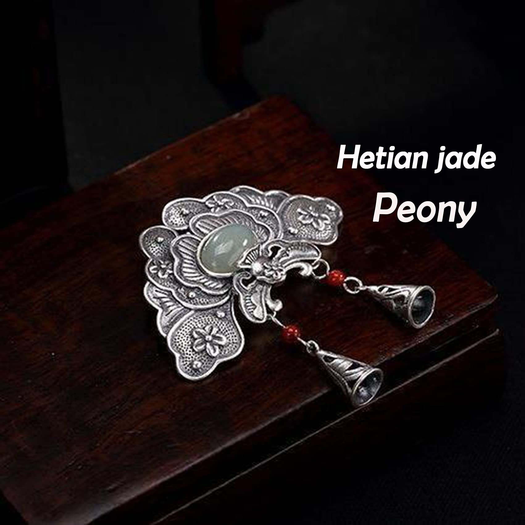 Naszyjnik modlitewny, Feng Shui Amulet Piwonia Naszyjnik, Hetian Jade Kryształ Kwarcowy Talizman Dla Dobrobytu Pieniądze Powodzenia, 51x50x3mm 1szt
