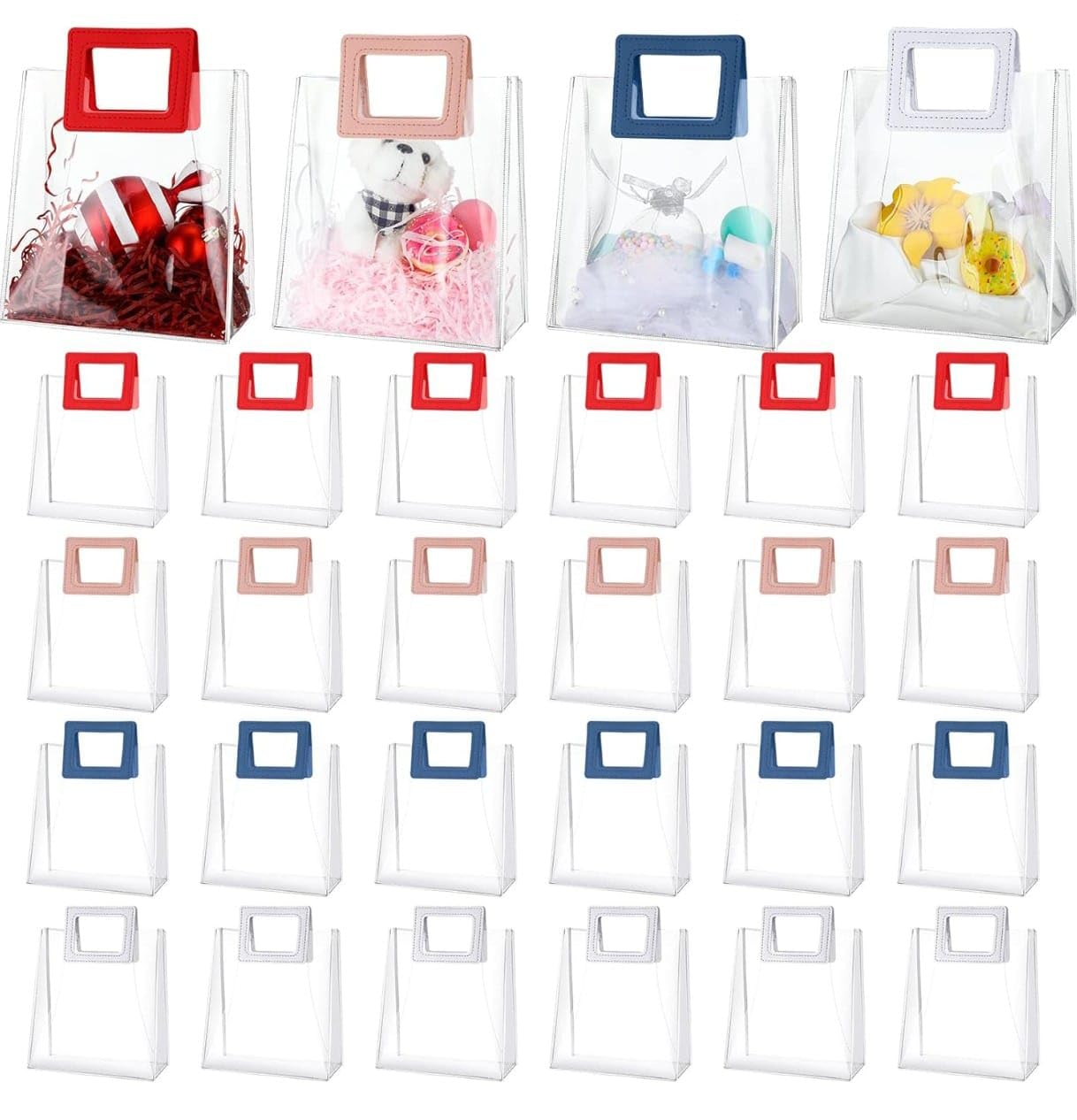VRB Dec 6 Pcs Leather Handle Guddy bags,return gift bags For kids birthday,Happy Birthday Party Return Gift Bags,Colorful Handle Gift Bags. (25x14x28 Big Square Transparent Leather Handle Bag)