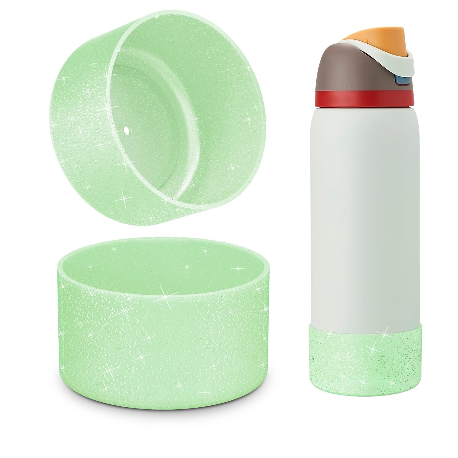 2 PCS Glitter Silicone Boot for Owala Water Bottle, Anti-Slip Protective Sleeve for FreeSip/Twist/Flip Stainless Steel Water Bottles Accessories