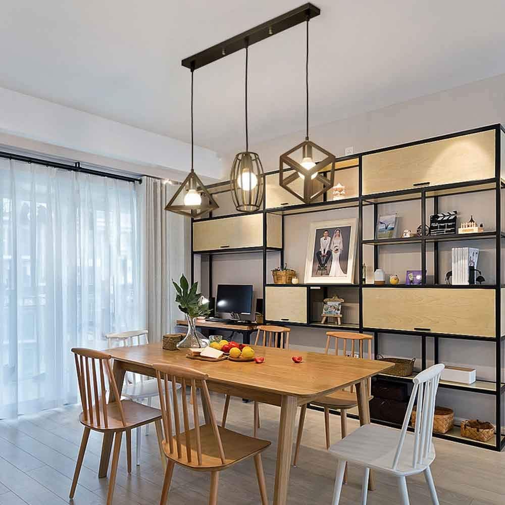 Abinlina Elegant Three-Lamp Pendant Chandelier for Dining Room, Restaurant, and Bar - Adjustable LED Lighting in Black(Black,Straight line)