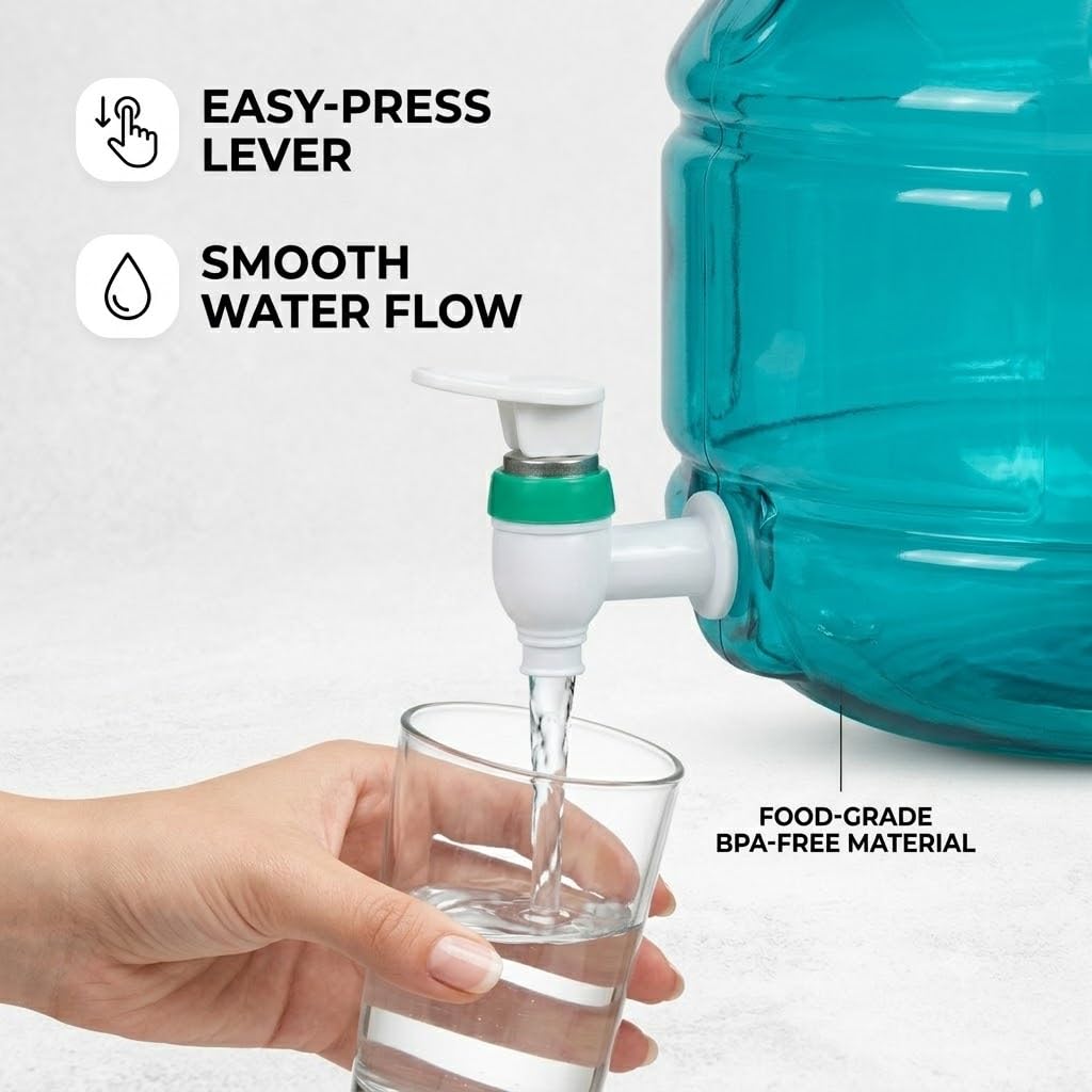 MAYUMI Plastic Water Dispenser Jar with Tap, Peacock Green, Unbreakable (Virgin Quality), 10 Liter, Green 2