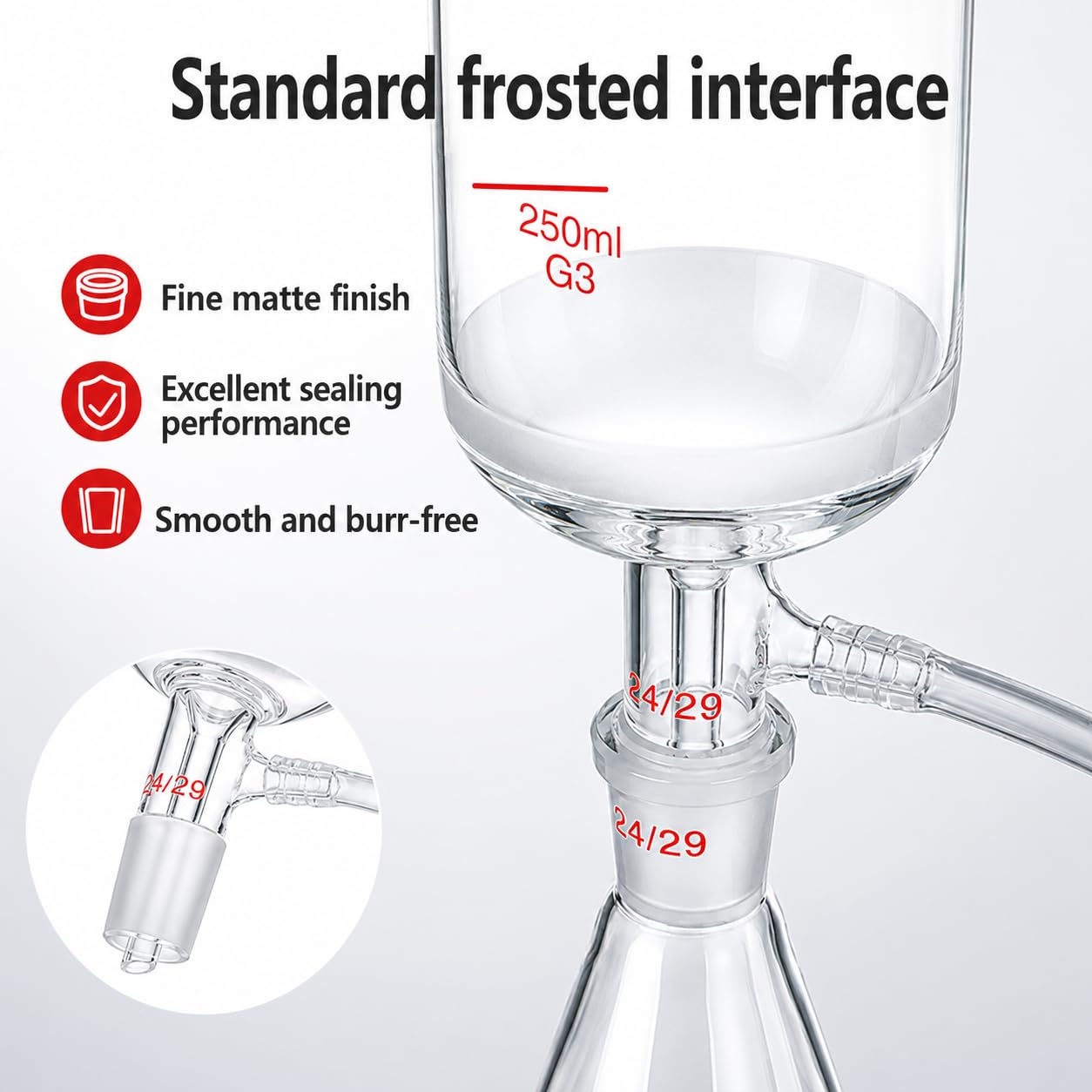 G3 Buchner Kit de filtración de embudo Aparato de destilación de filtración de vacío de laboratorio con embudo de filtración de núcleo de arena y matraz Erlenmeyer y tubo de goma (500ml)