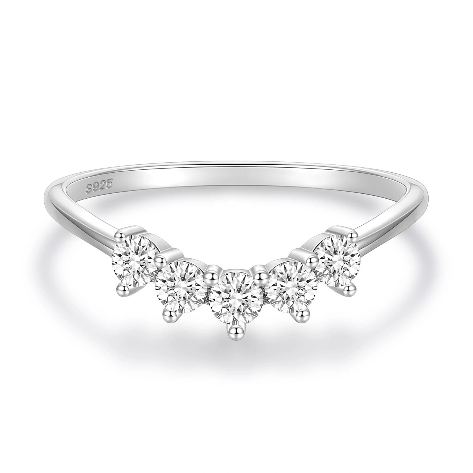 EAMTI Moissanite Wedding Bands for Women 5 Stone Eternity Bands Rings D Color VVS1 Clarity 925 Sterling Silver Anniversary Moissanite Stackable Engagement Curved Rings for Women Size 7