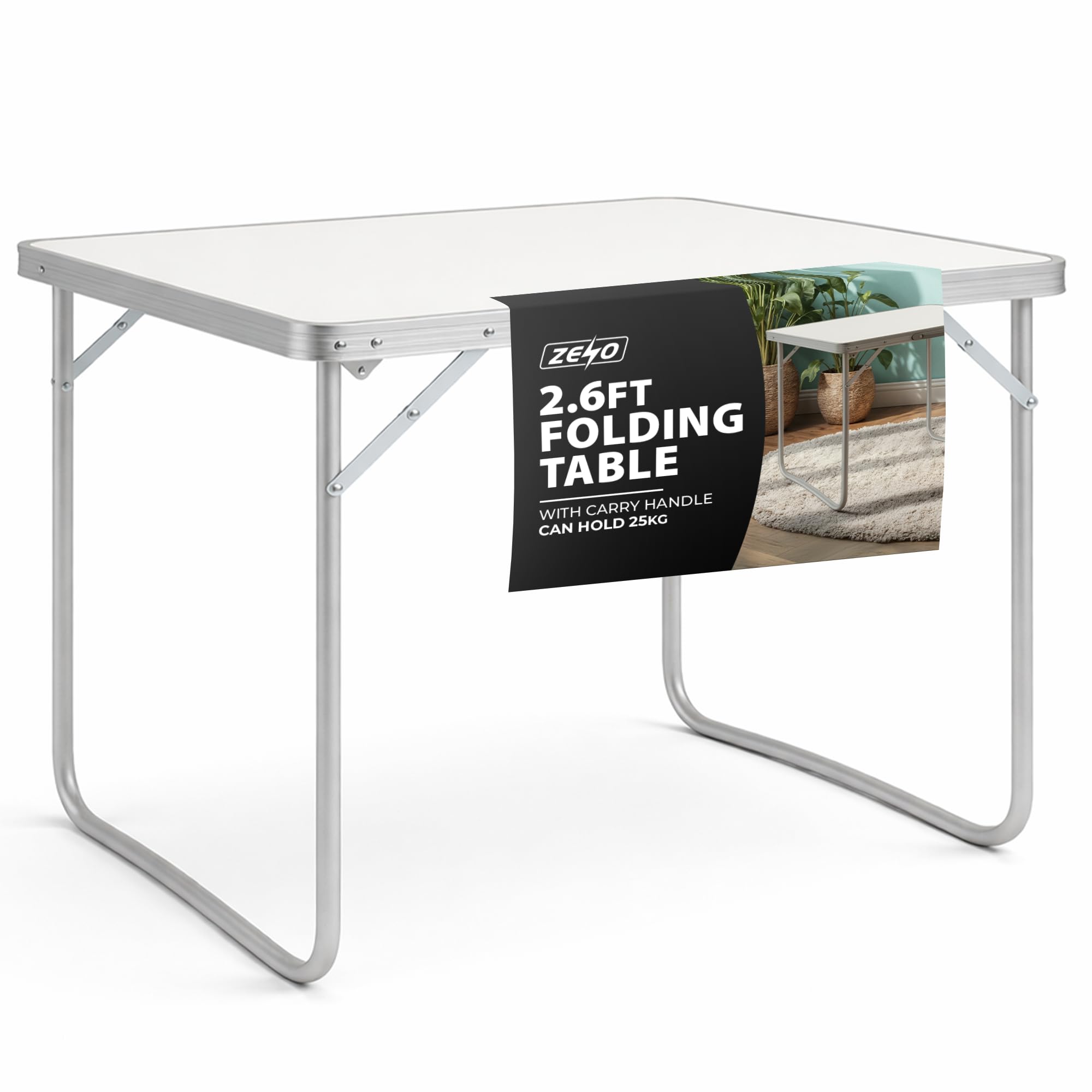 ZENO Folding Table 2.6ft | Standing Table for Camping | Hiking | Picnic Table | Aluminium Alloy Office Computer Desks with Carry Handle | 80CM