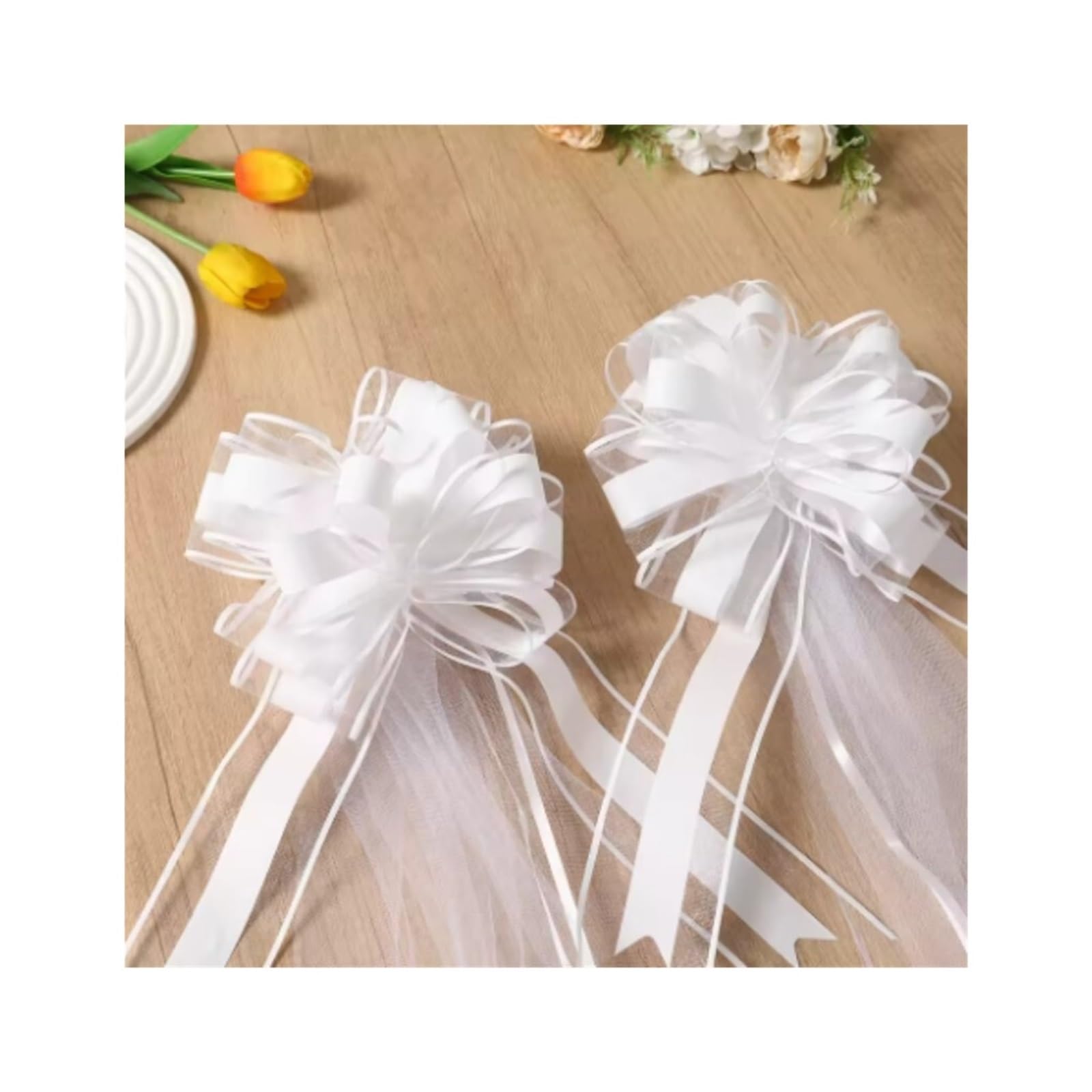 4 Pezzi Fiocchi di banco for Matrimonio in Chiesa con Lunghe Code Tulle Decorazione corridoio for Sedia for Auto Nuziale for la Cerimonia del in per Casa