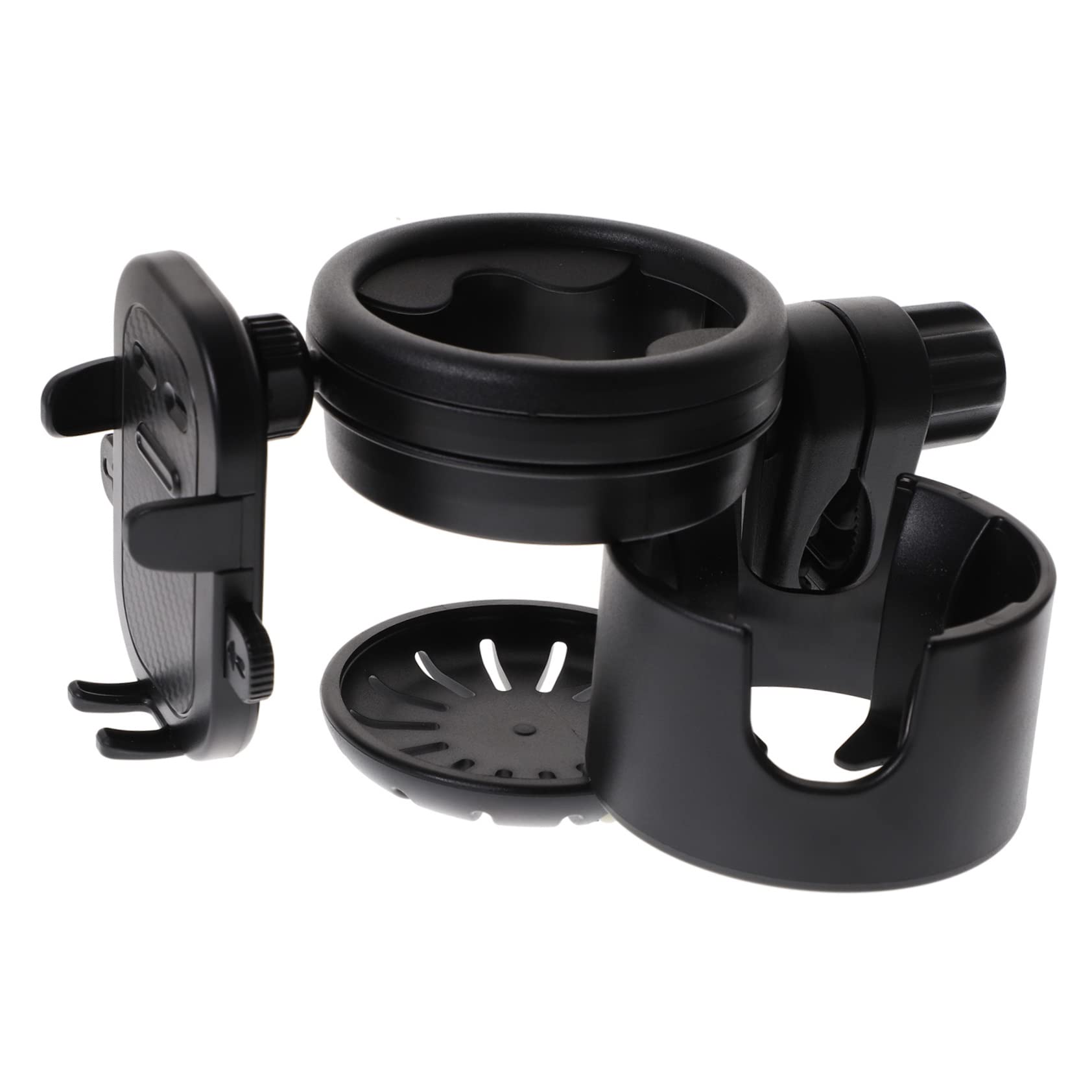 YARNOW Portabicchieri per Passeggino e Carrozzina, in Plastica e Metallo, per Tazza o Borraccia, Antiscivolo, Nero, per Parco e Sedia a Rotelle